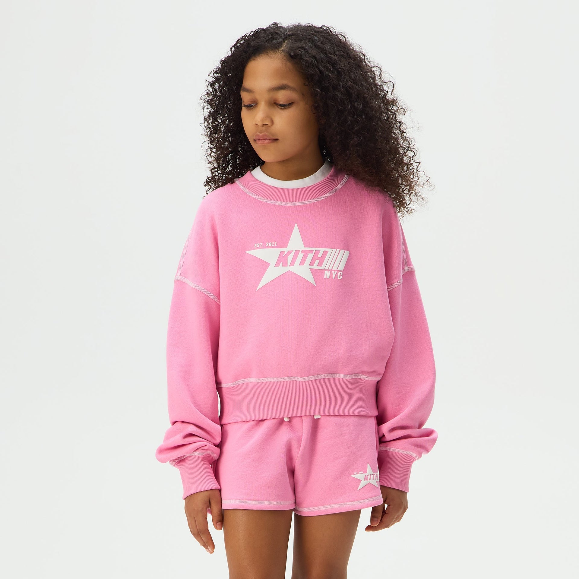 Kith Kids Cropped Contrast Stitch Nelson Crewneck - Caladium