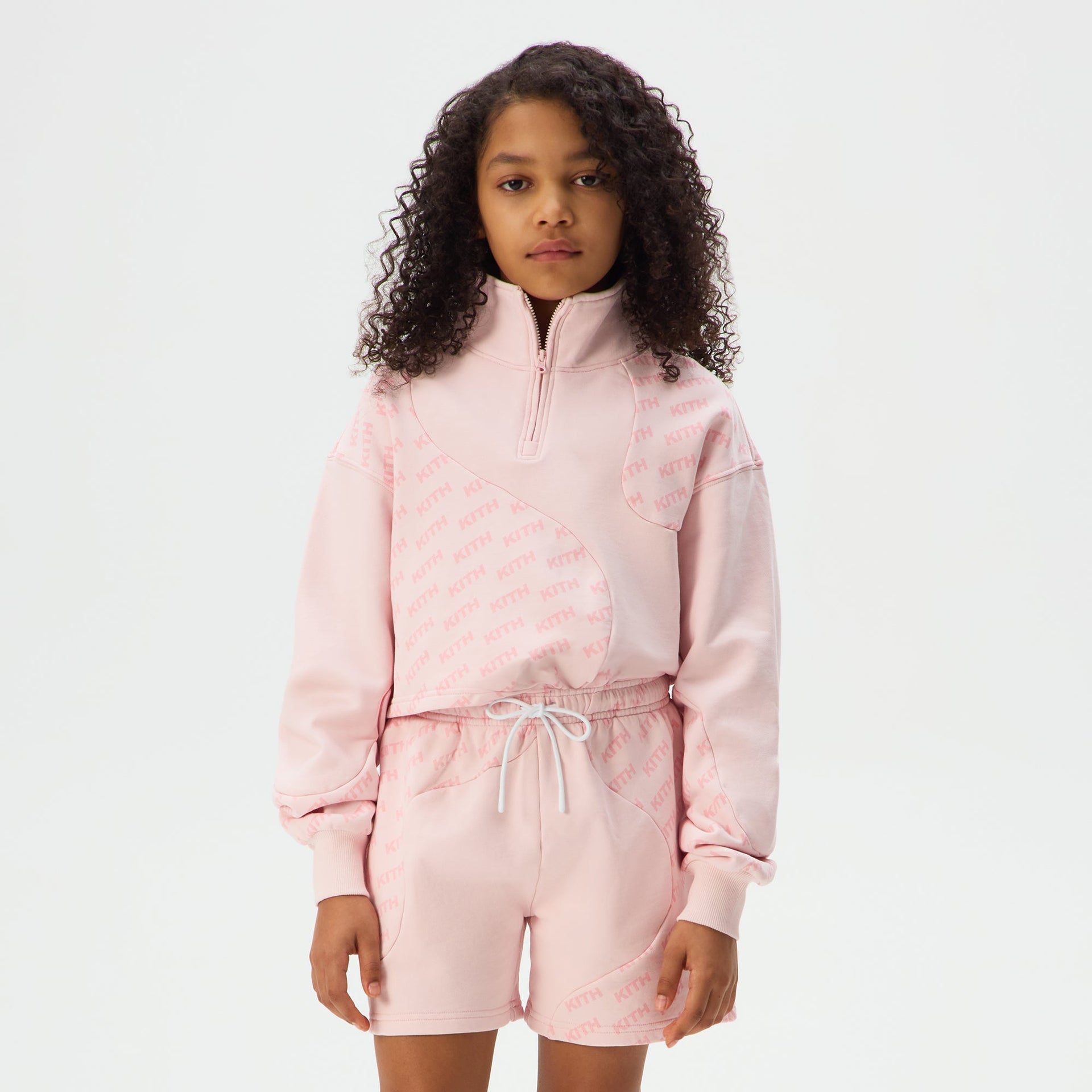 Kith Kids Blocked Monogram Cropped Jasper Quarter Zip - Perennial