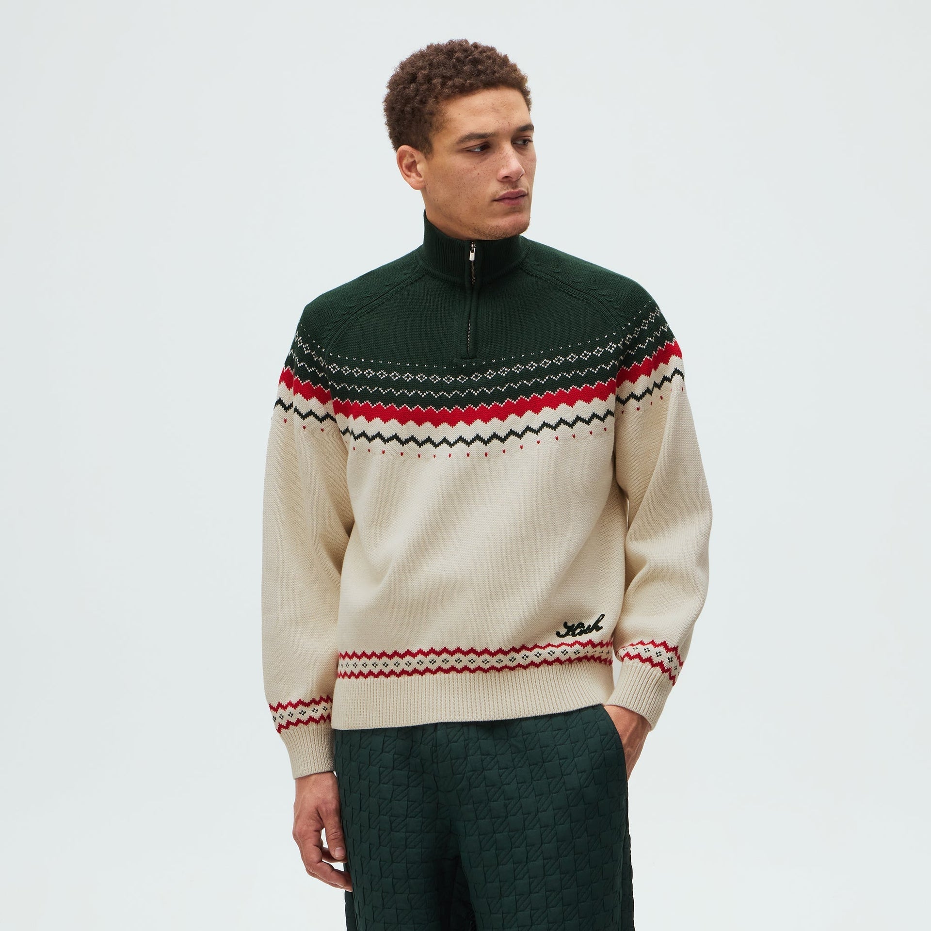 Kithmas Serif Fair Isle Rue Wyona Quarter Zip - Heather Oatmeal - PH