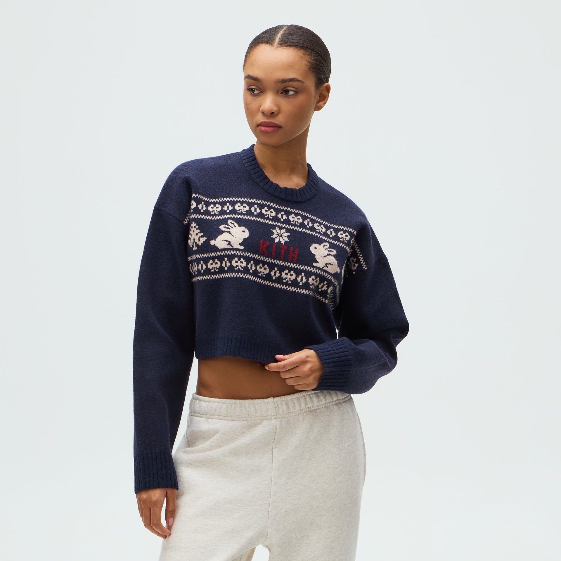 Kithmas Women Freja Cropped Bunny Sweater - Ink - PH