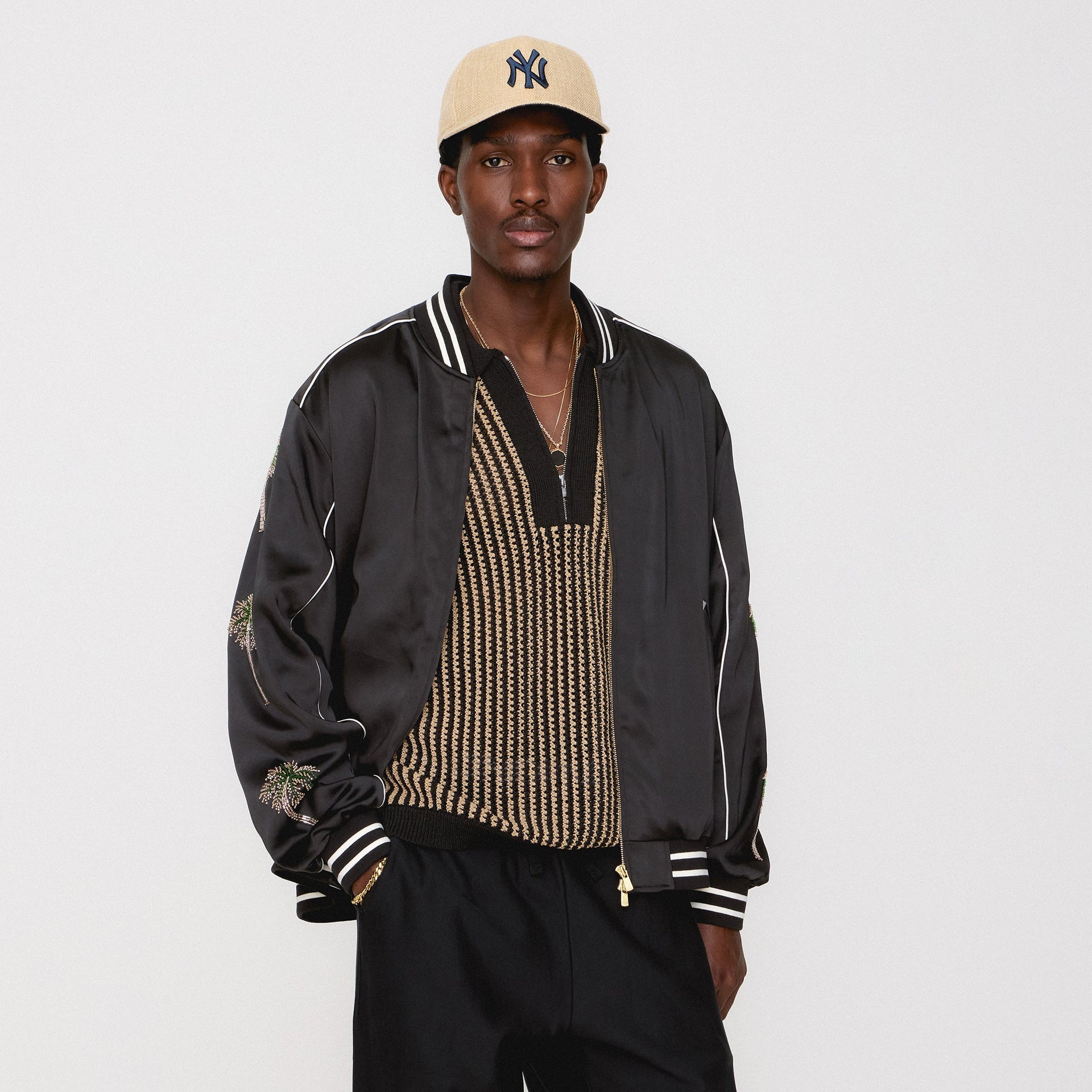 &Kin Vance Satin Bomber Jacket - Black