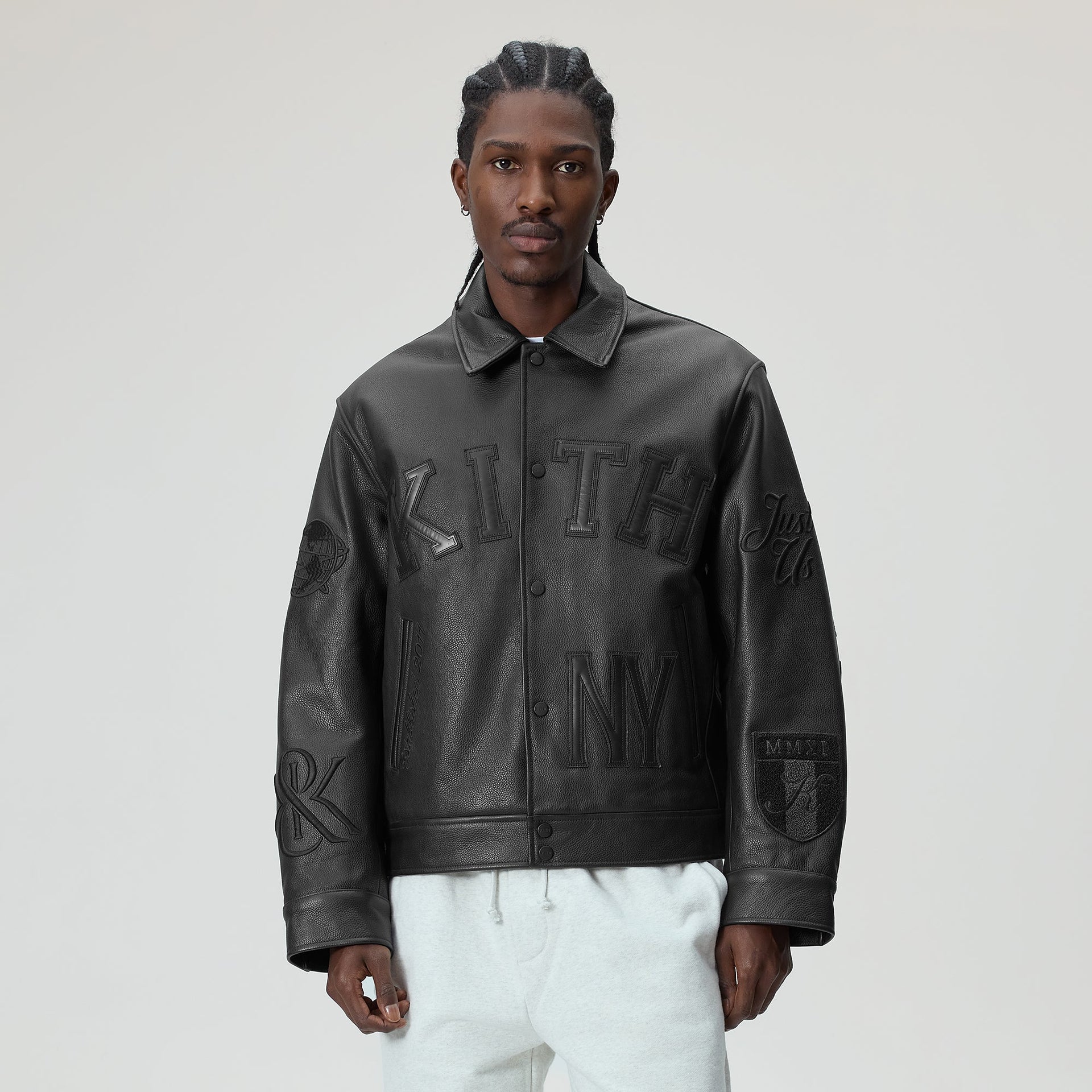 Kith Pebbled Leather Varsity Coaches Jacket - Black - PH