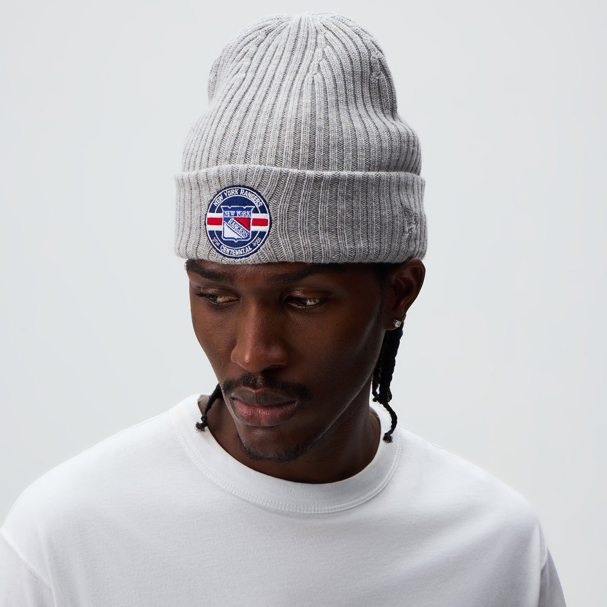 Kith & New Era for the New York Rangers Centennial Knit Beanie - Light Heather Grey