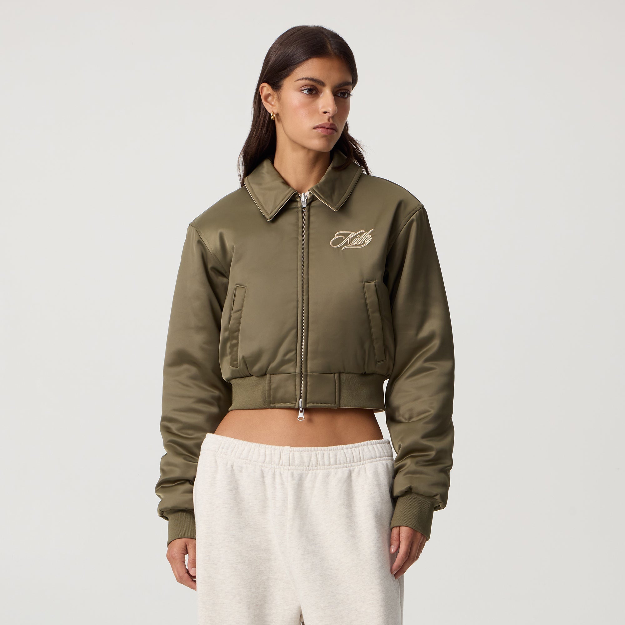 Kith Women Reversible Landry IV Cropped Satin Bomber Jacket