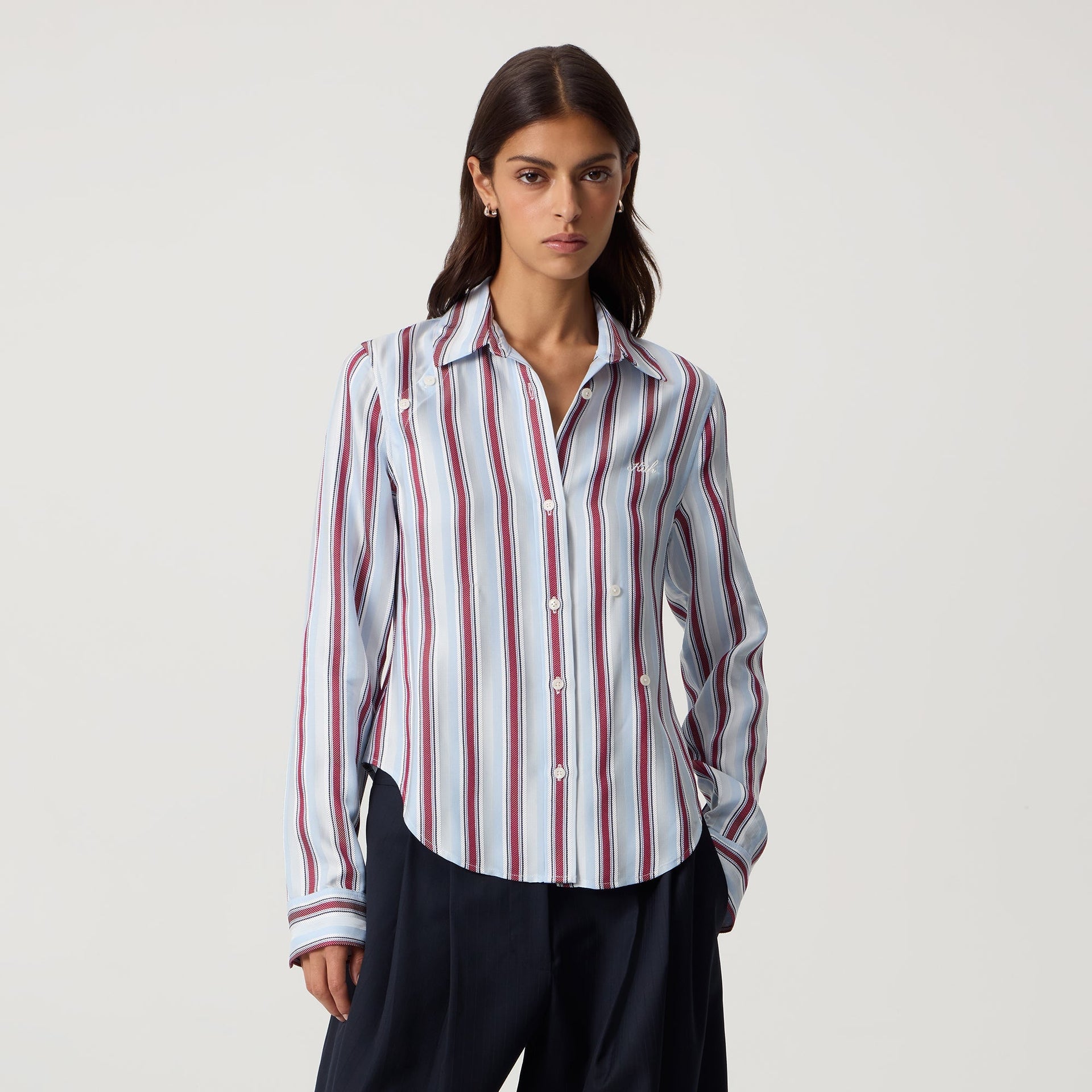 Kith Women Sidney Stripe Asymmetrical Shirt - Tin - PH