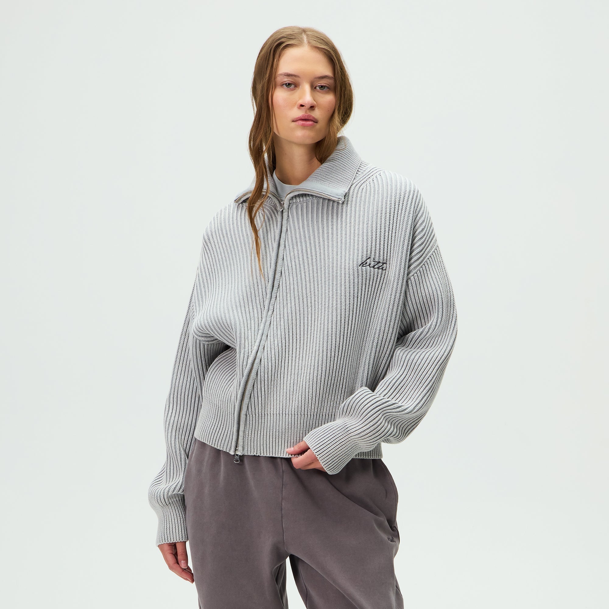 Kith Women Wyler III Asymmetrical Zip Sweater - Mist – Kith Canada