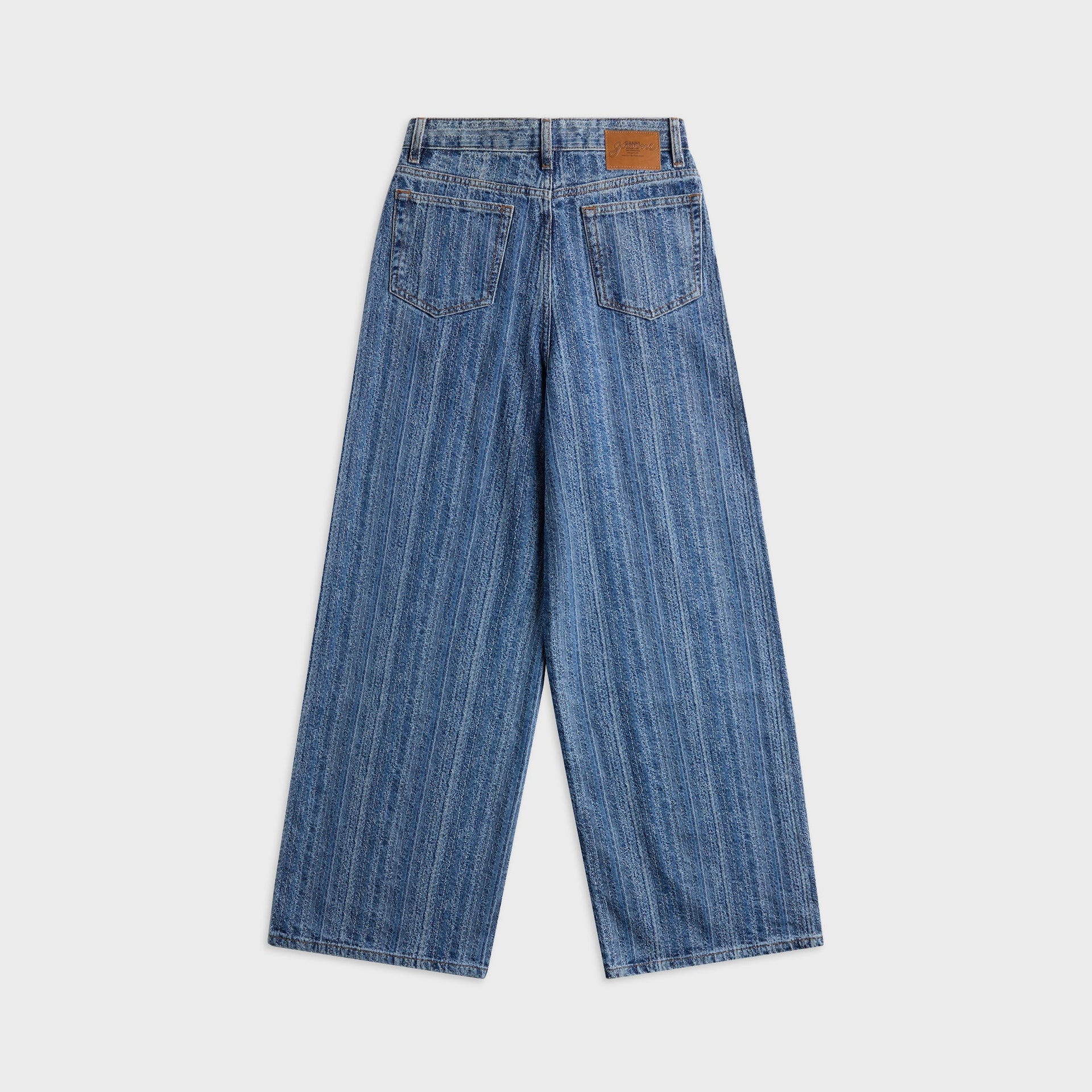 Ganni Structured Denim Double Fly Baggy Jeans in Mid Blue Stone