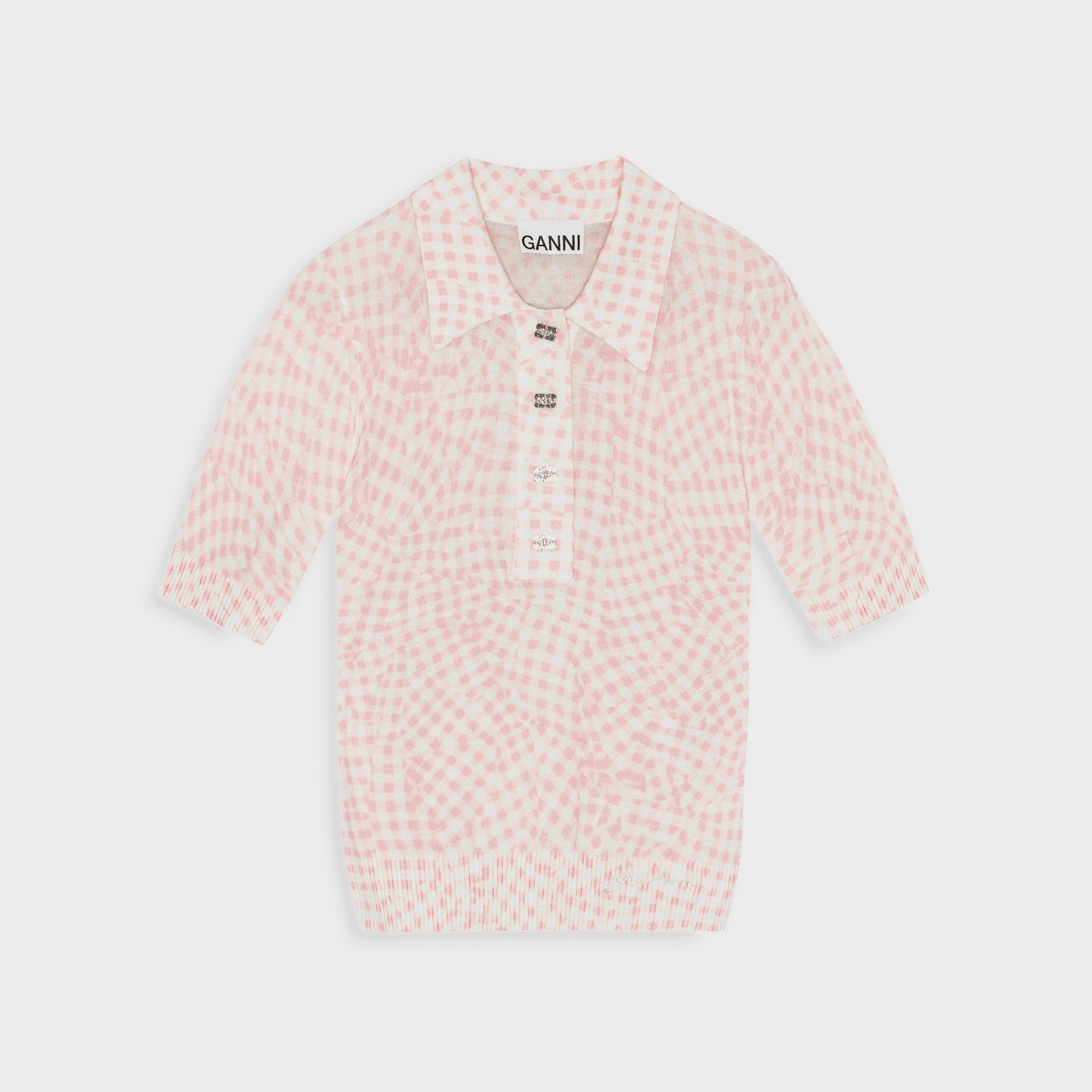 Ganni Sheer Printed Polo - Bleached Mauve