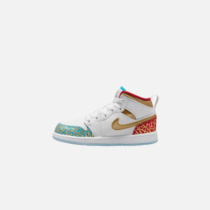 Nike PS Air Jordan 1 Mid - White / Metallic Gold / University Red / Blue Lightning