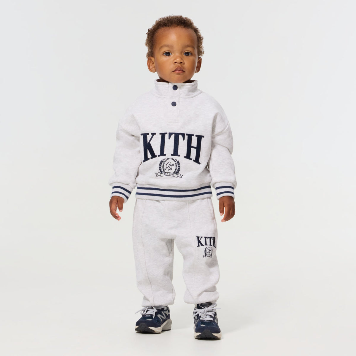 Kith Baby Collegiate Snap Hunter Crewneck - Light Heather Grey