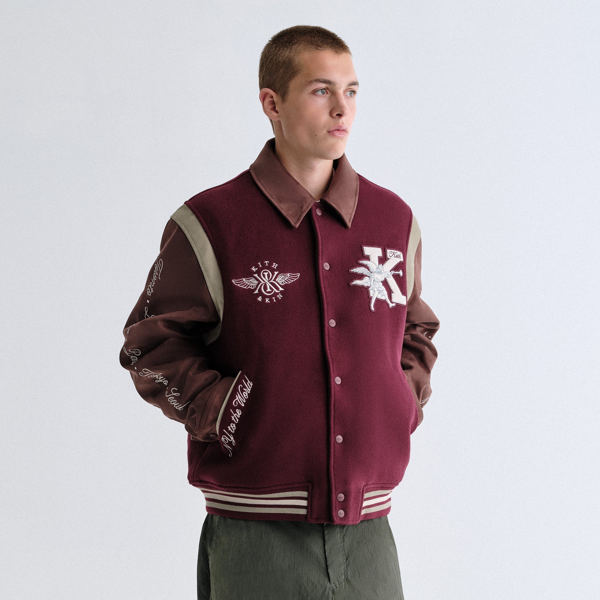Kith Wool & Microsuede Varsity Jacket - Magma – Kith Canada