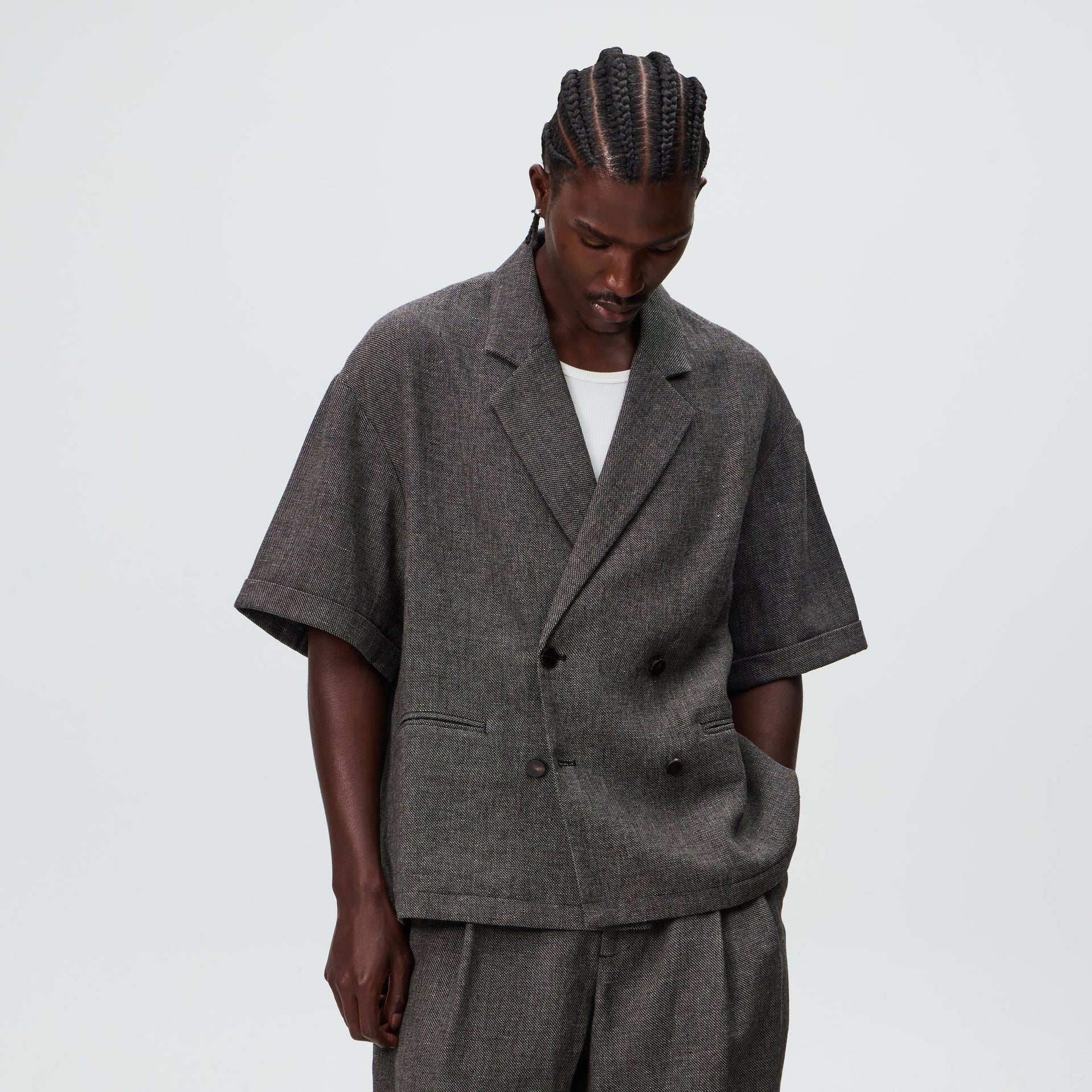 &Kin Textured Linen Ito Blazer - Black Melange - PH