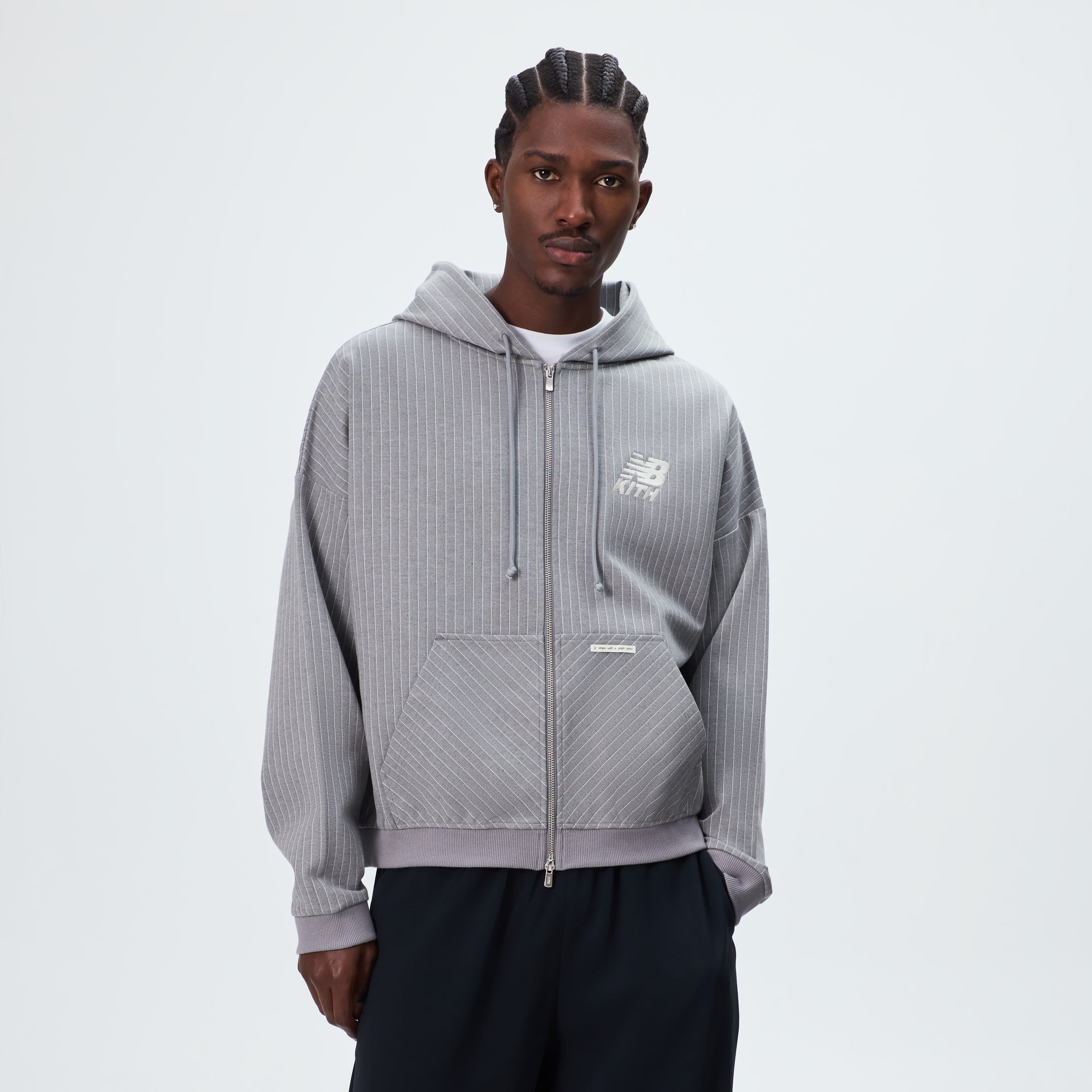 Kith & New Balance Pinstripe Braxton Zip Hoodie - Smoke – Kith Canada