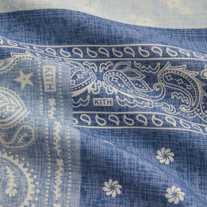 Kith Washed Paisley Long Sleeve Boxy Collared Overshirt - Light Indigo