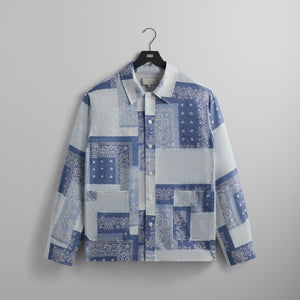 Kith Washed Paisley Long Sleeve Boxy Collared Overshirt - Light Indigo
