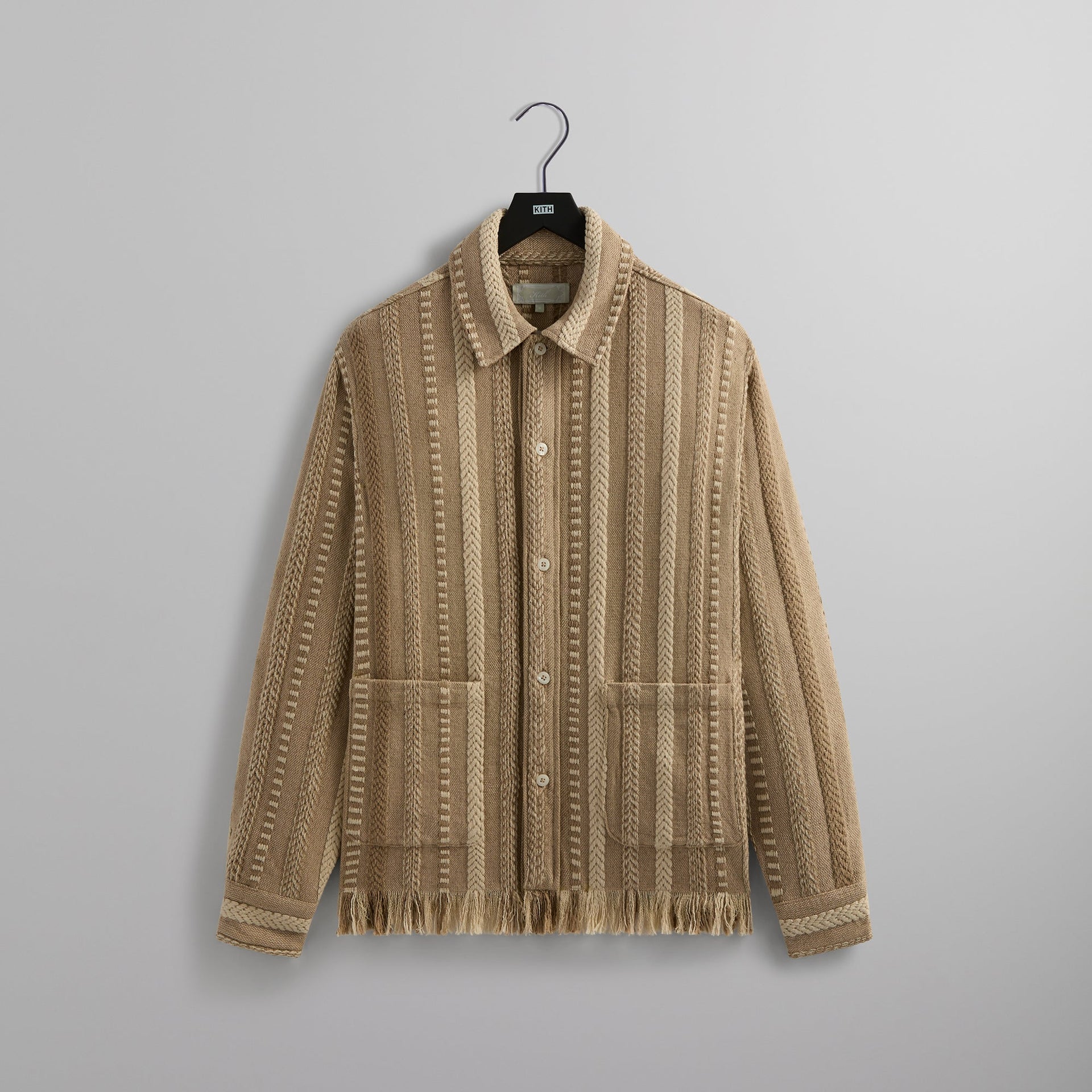 Kith Mixed Stripe Tweed Boxy Collared Overshirt - Creme