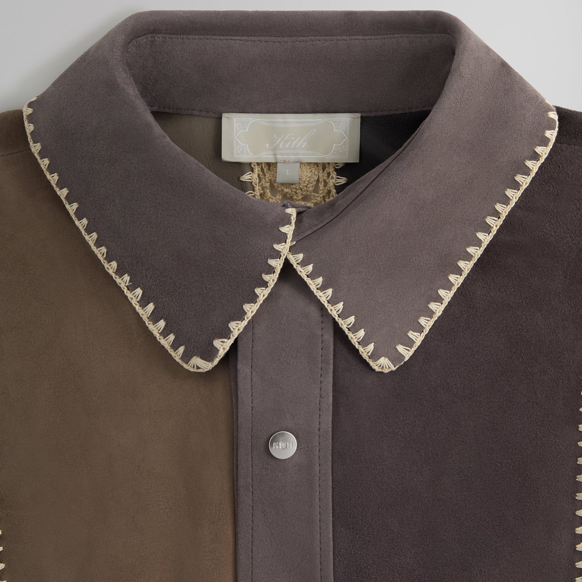 Kith Suede Combo Boxy Collared Overshirt - Hematite