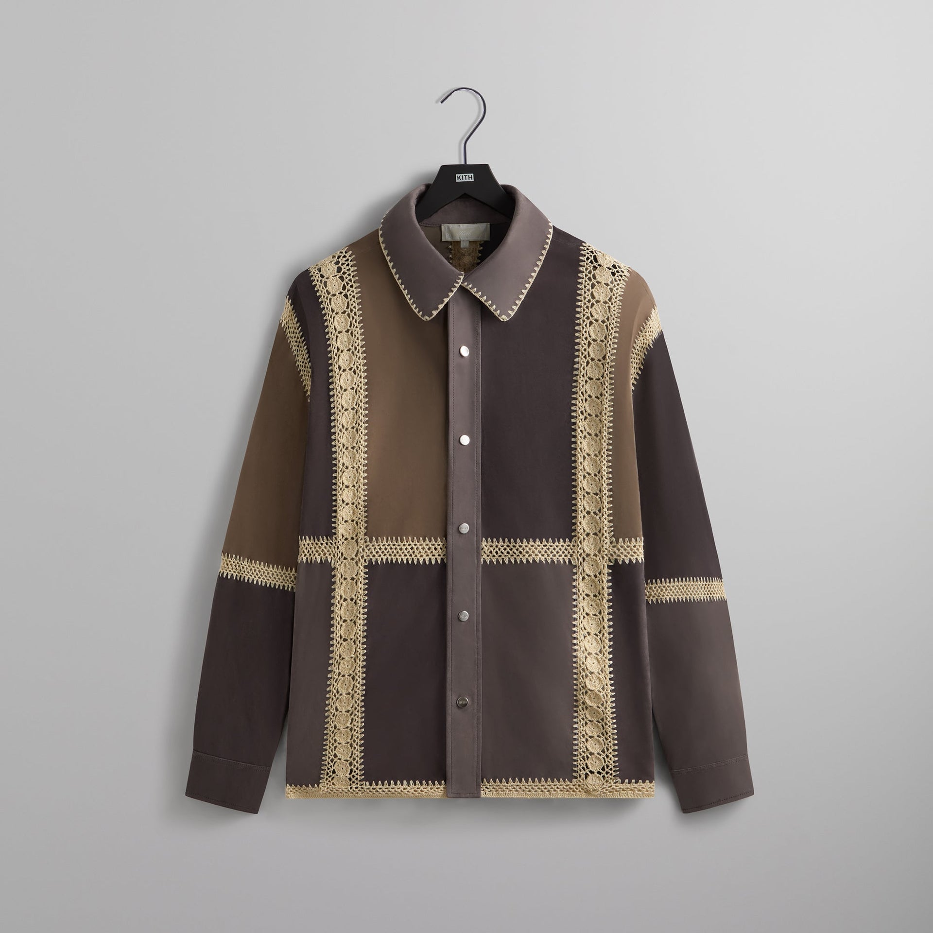 Kith Suede Combo Boxy Collared Overshirt - Hematite