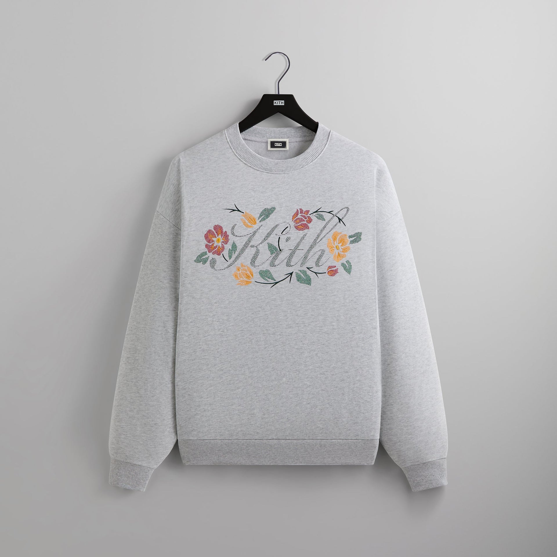 Kith Floral Script Nelson Crewneck - Light Heather Grey