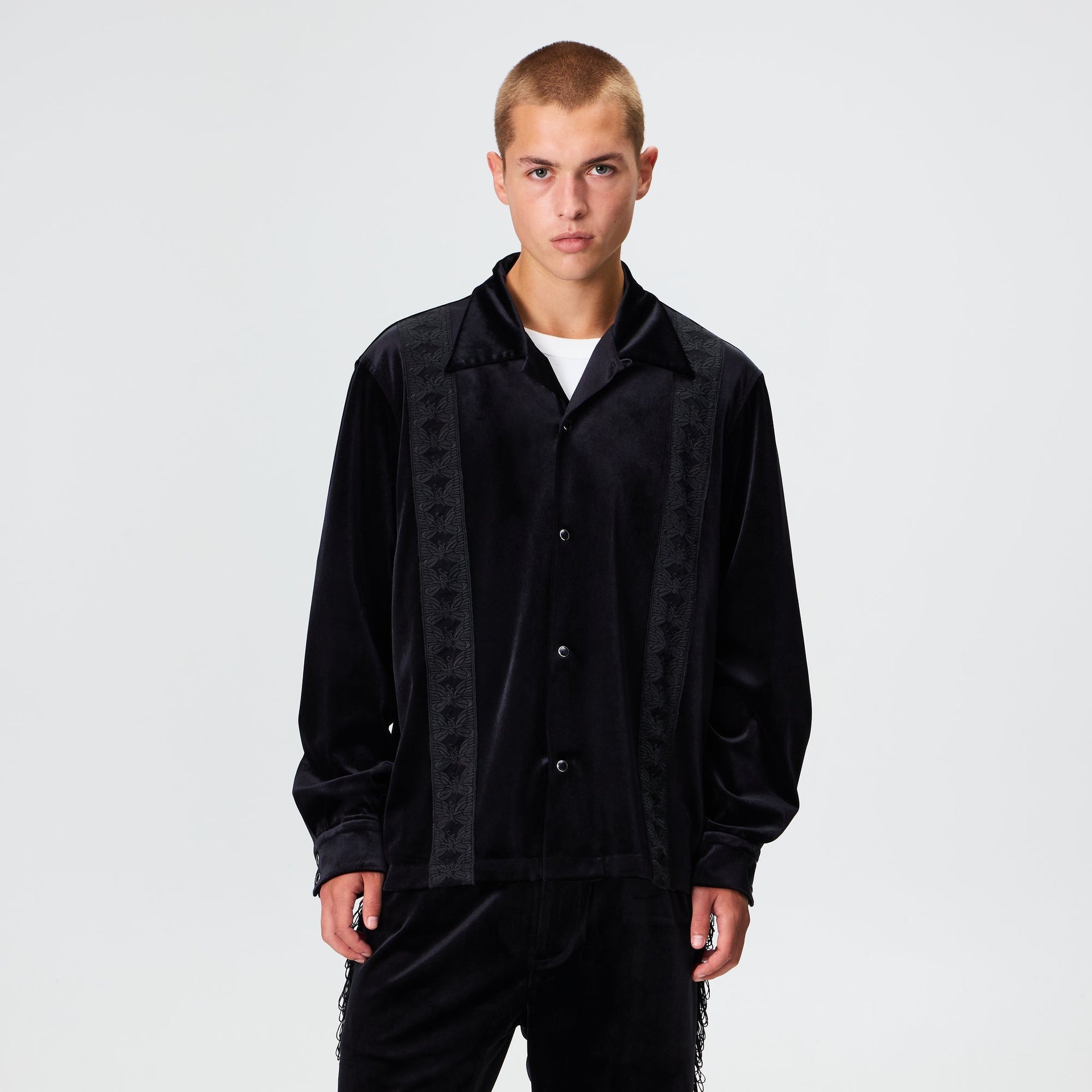 Kith for Needles Ren Fringe Camp Collar Shirt - Black - PH