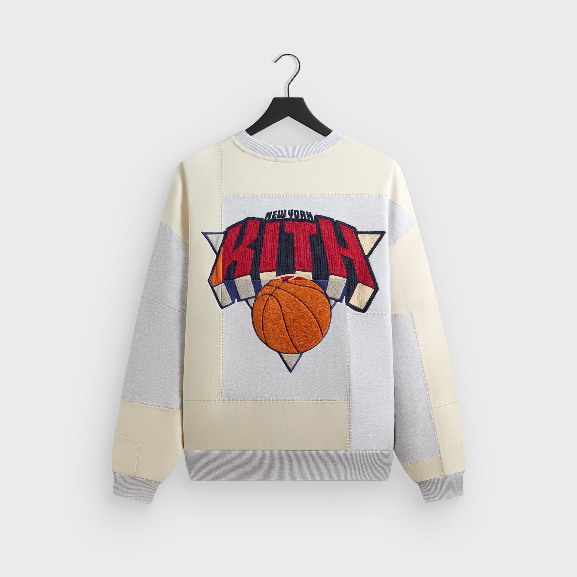 Kith for the New York Knicks Patchwork Fleece Crewneck Sweatshirt - Light Heather Grey - PH
