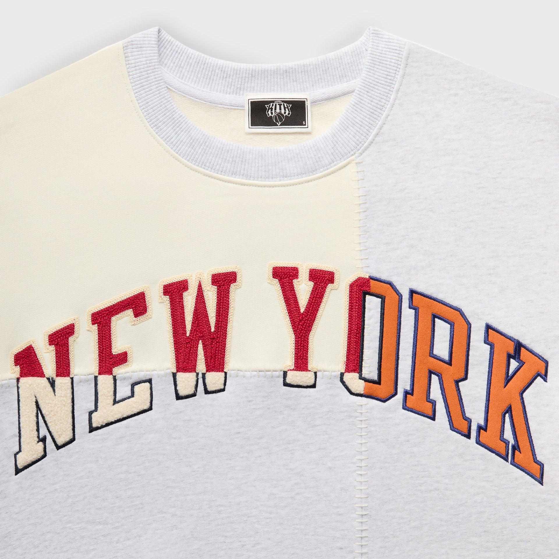Kith for the New York Knicks Patchwork Fleece Crewneck Sweatshirt - Light Heather Grey - PH