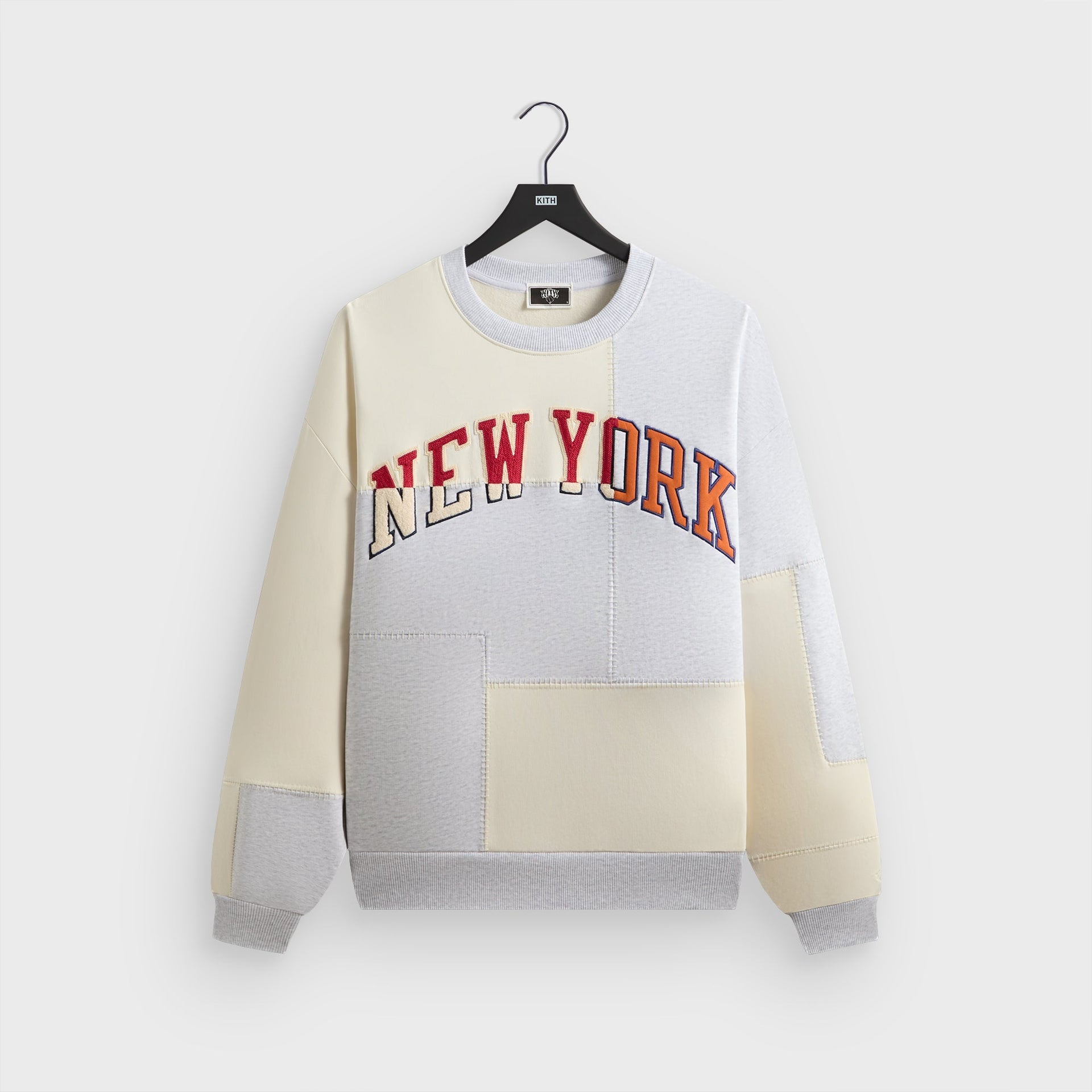 Kith for the New York Knicks Patchwork Fleece Crewneck Sweatshirt - Light Heather Grey - PH