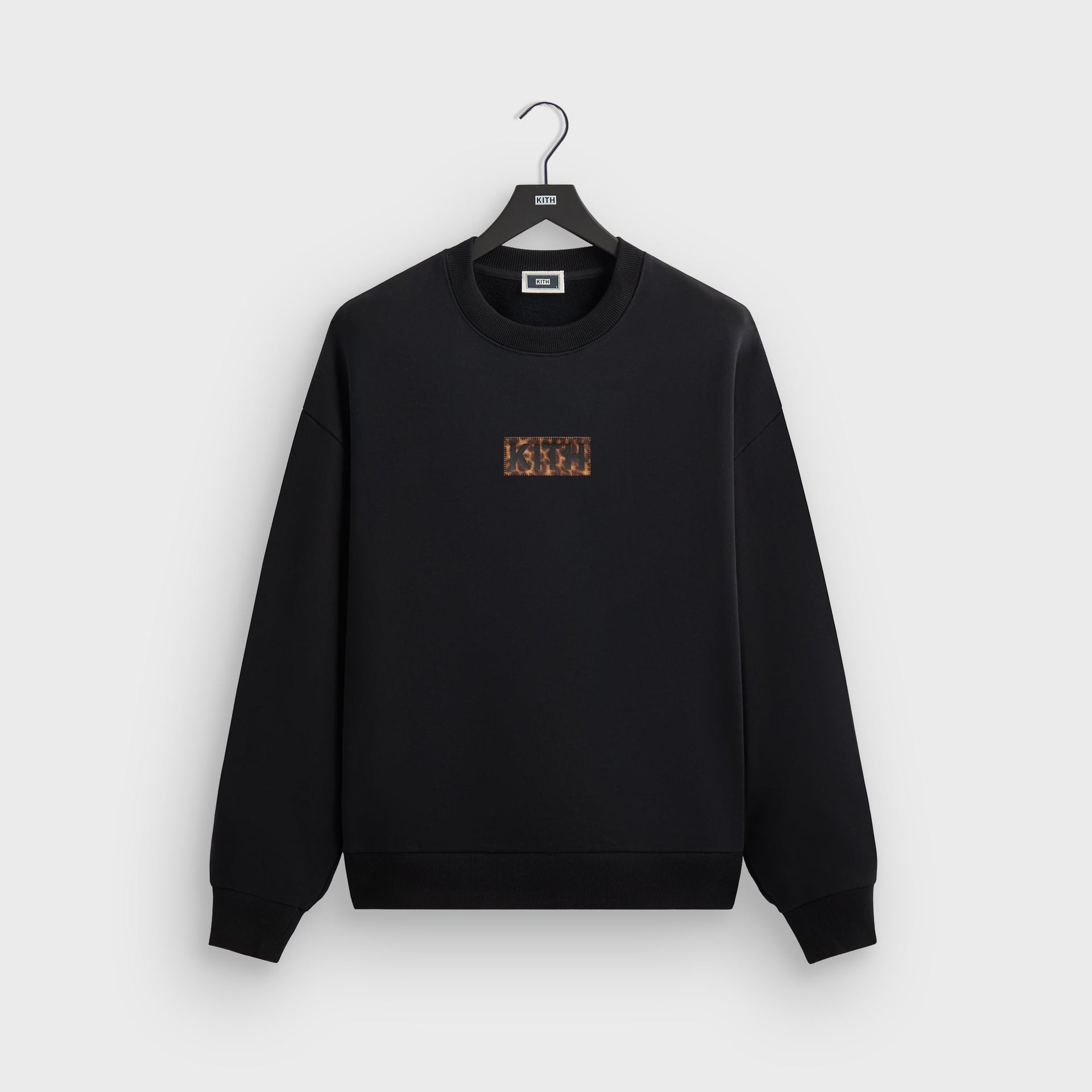 Kith Classic Logo Leopard Applique Nelson Crewneck - Black