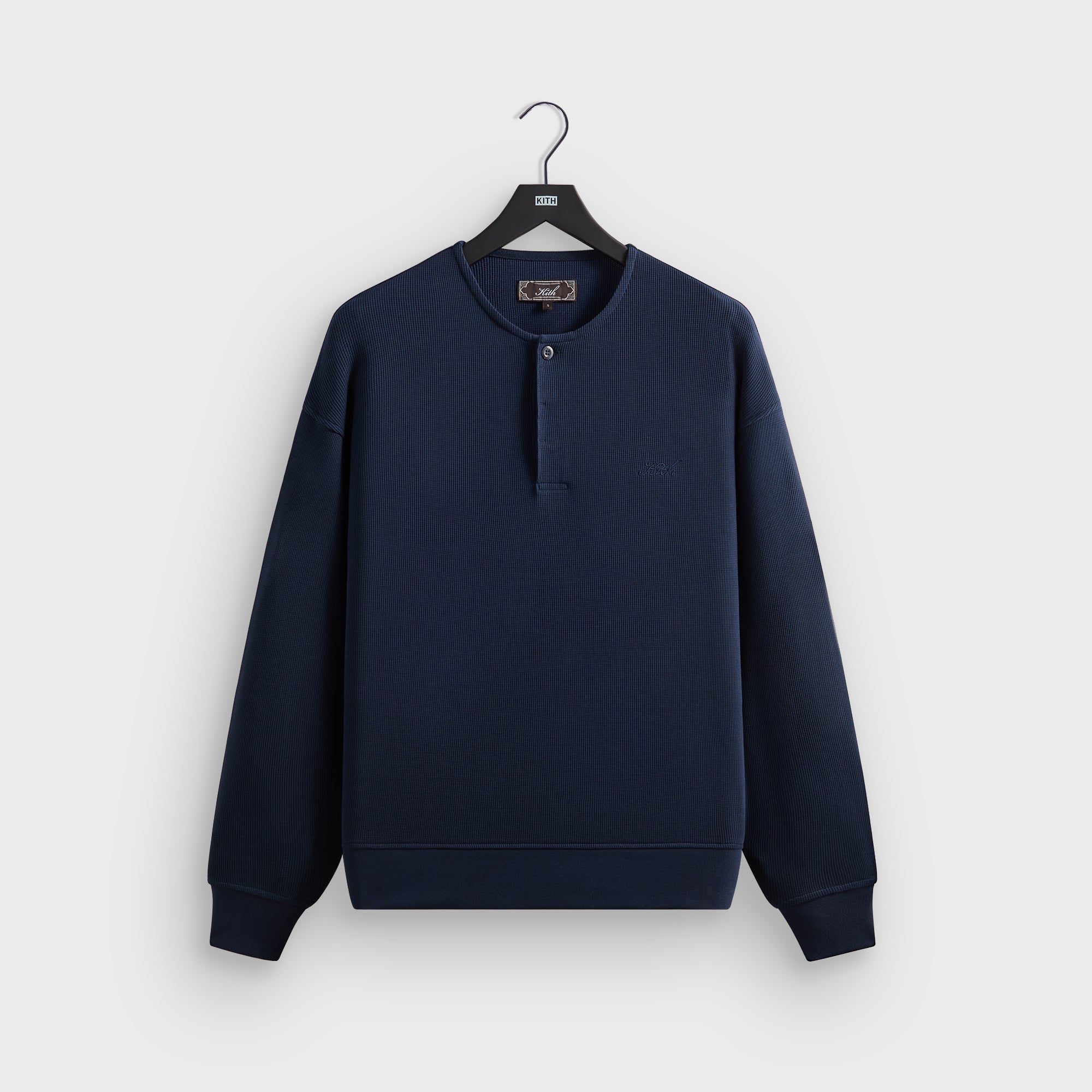 Kith Micro Waffle Long Sleeve Colby Pullover - Nocturnal – Kith Canada Kith Micro Waffle Long Sleeve Colby Pullover - Nocturnal – Kith Canada