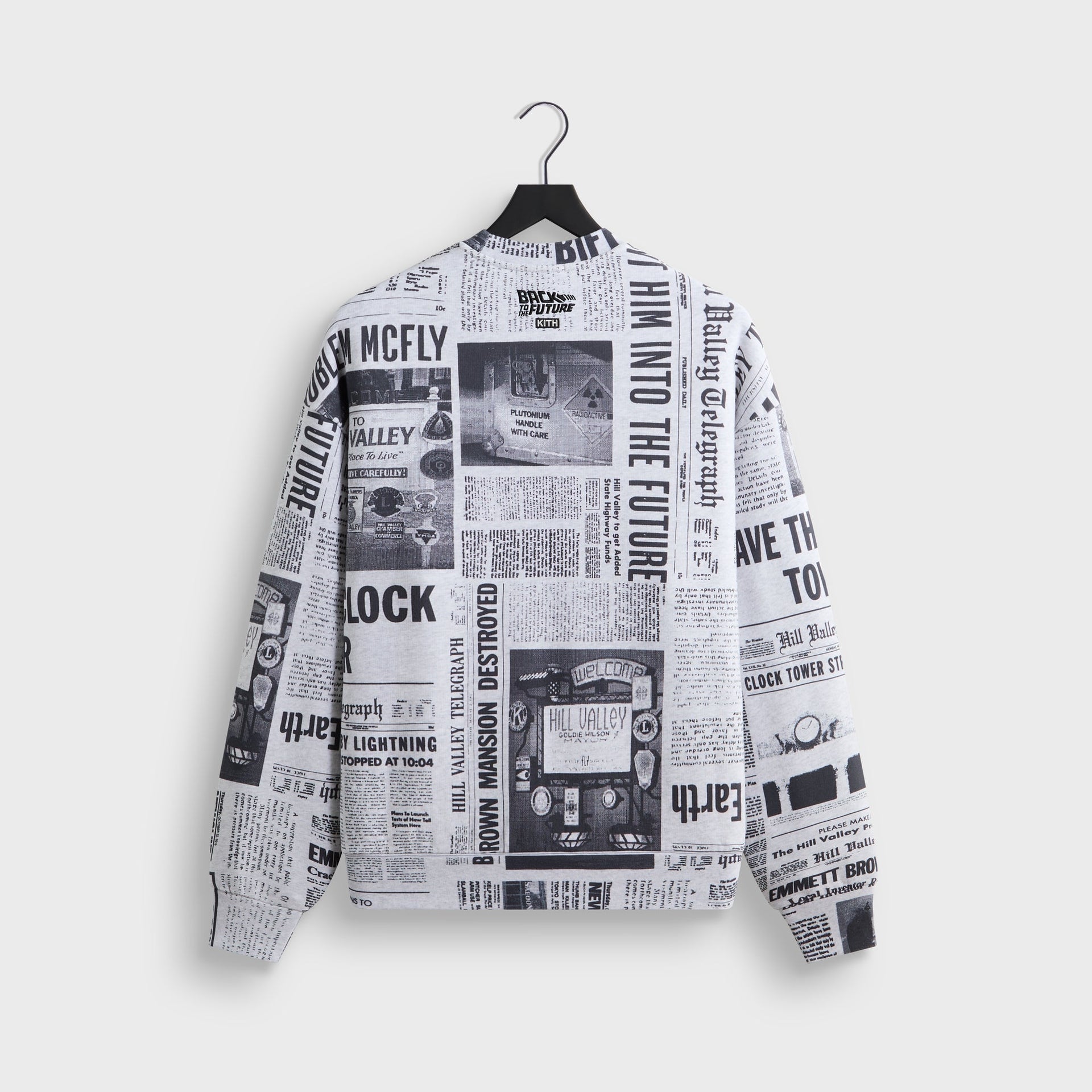 Kith for Back to the Future Newspaper All-Over Printed Nelson Crewneck - Light Heather Grey - PH