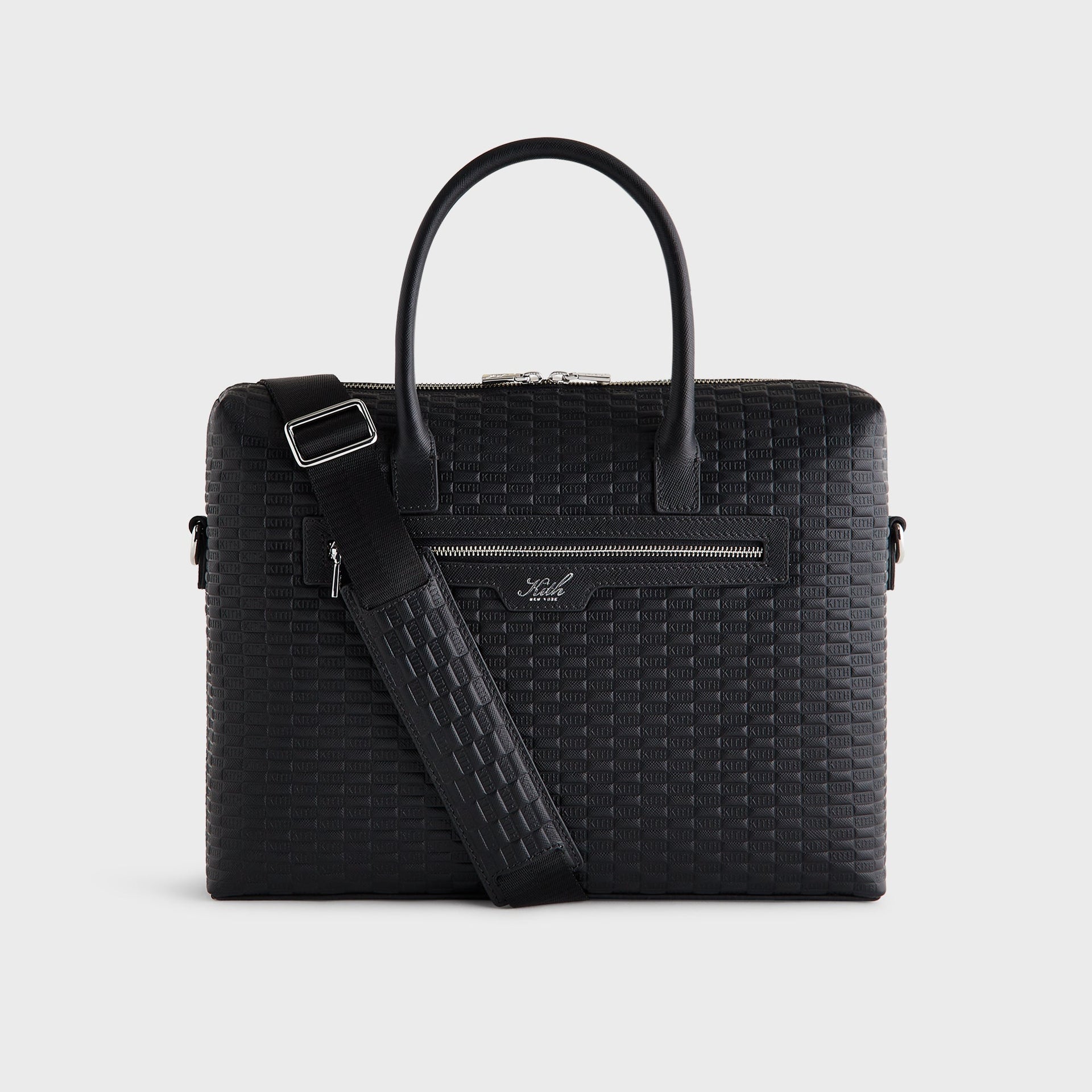 Kith Monogram Leather Messenger Briefcase - Black