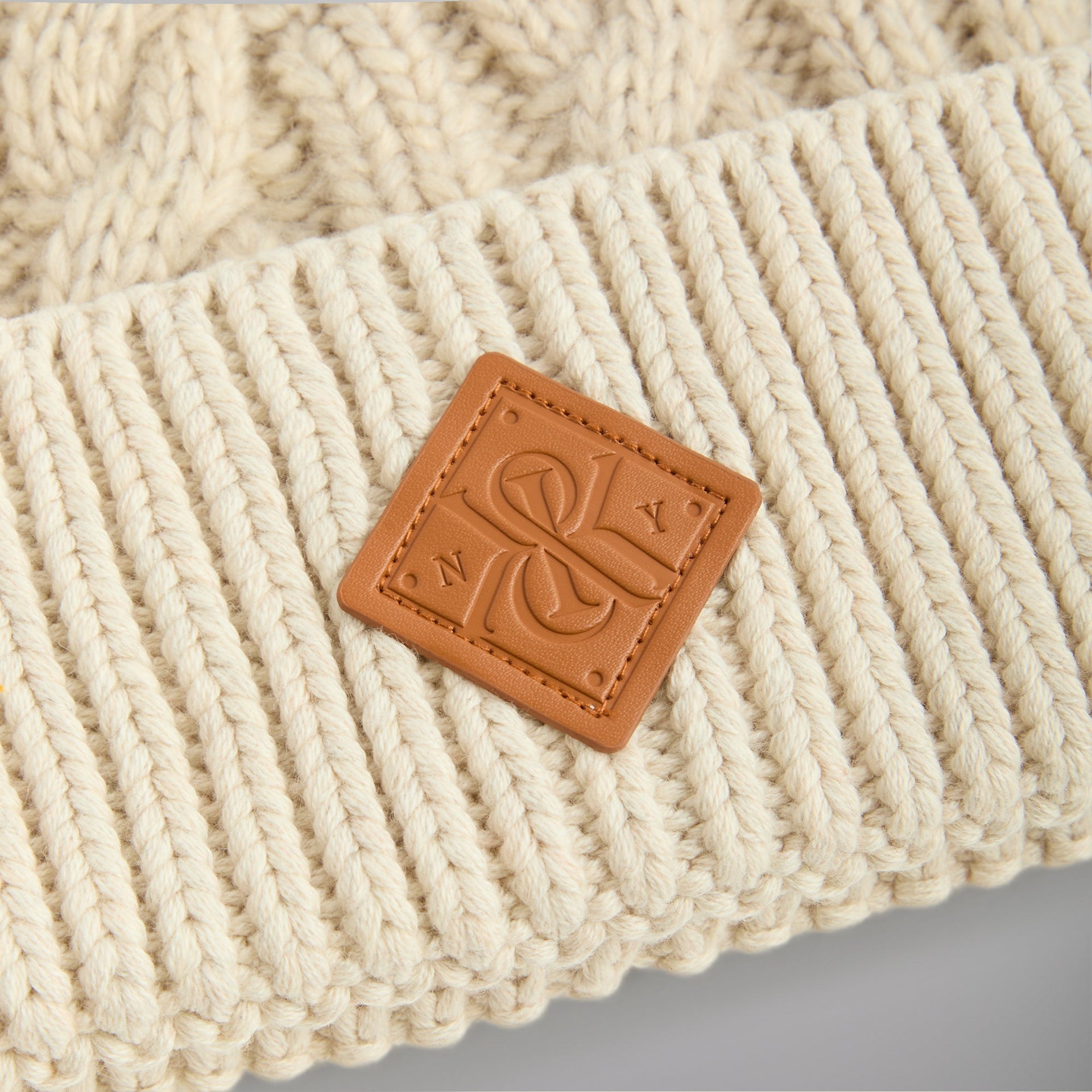 Kith Leather Crest Mia Beanie - Heather Oatmeal