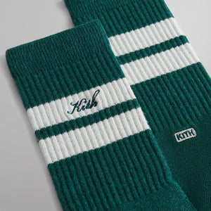 Kith Stripe Crew Socks With Script Embroidery - Heather Stadium