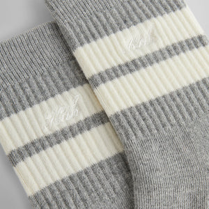 Kith Striped Mid Crew Socks With Script Embroidery - Heather Grey