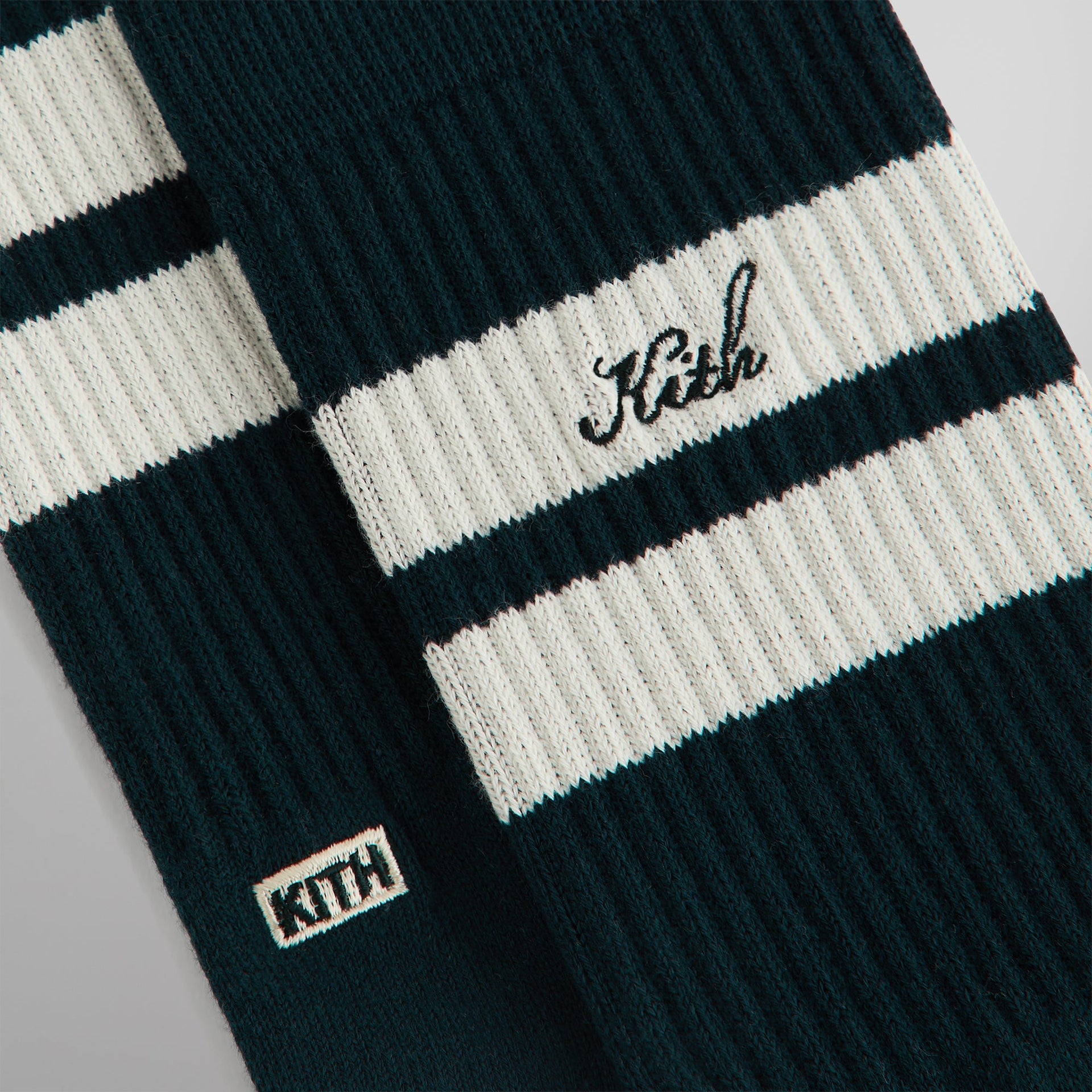 Kith Double Stripe Script Embroidered Cotton Crew Socks - Stadium