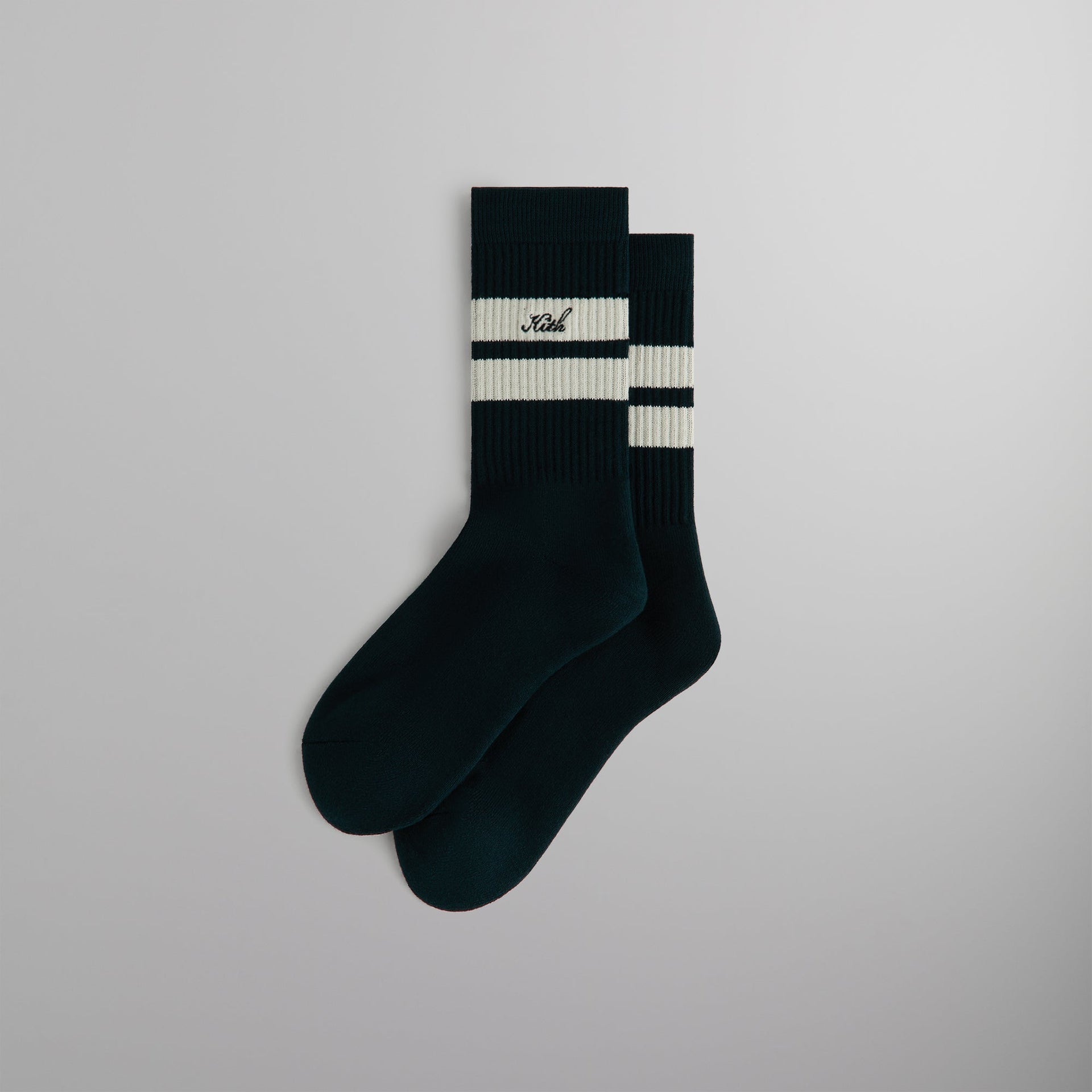 Kith Double Stripe Script Embroidered Cotton Crew Socks - Stadium