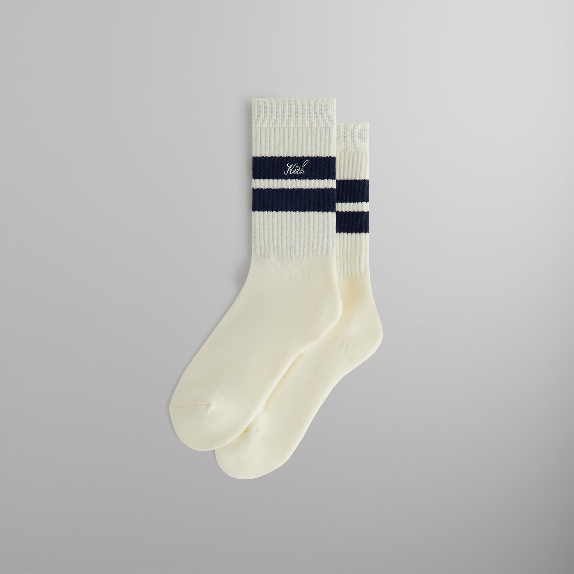 Kith Double Stripe Script Embroidered Cotton Crew Socks - Torpedo