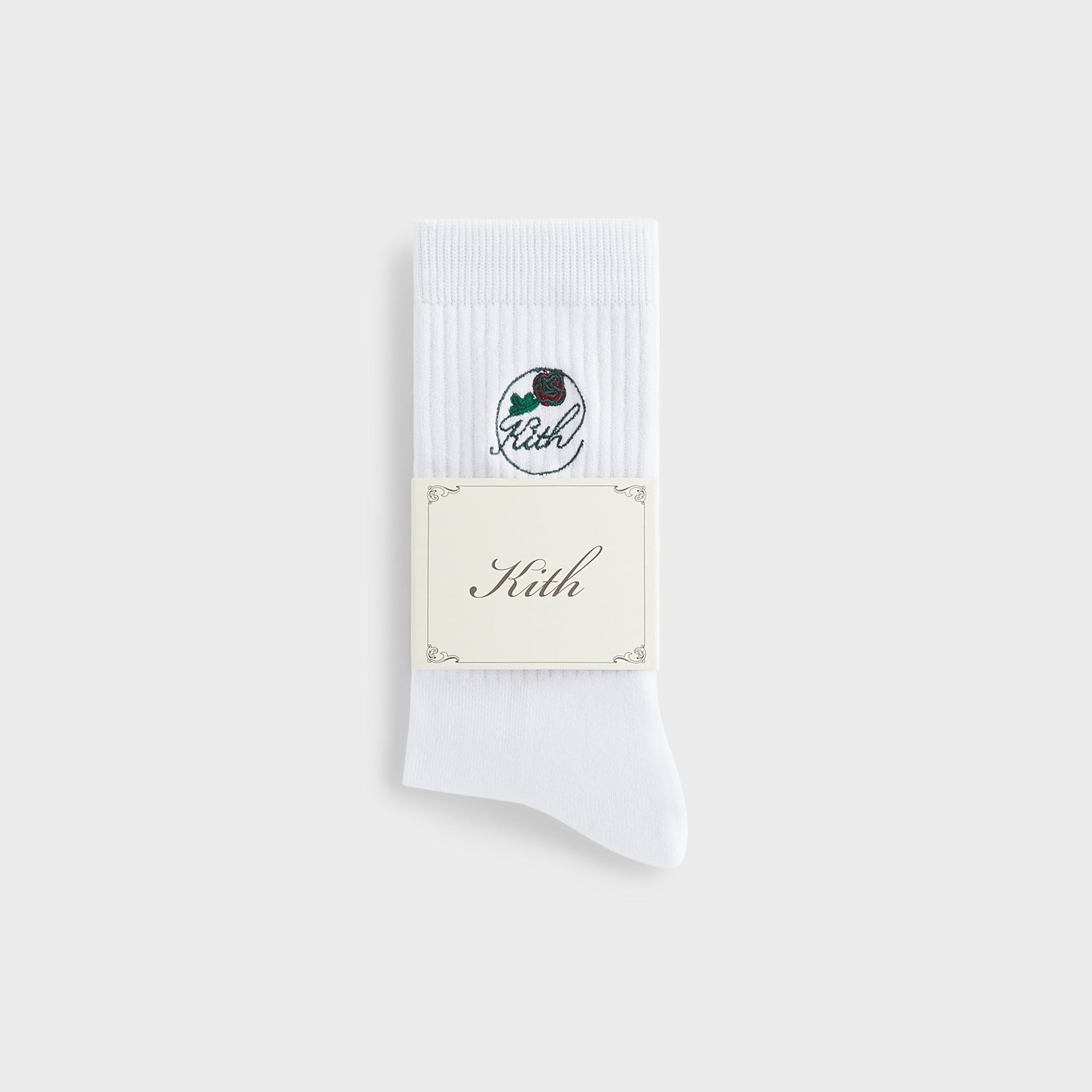 Kith Rose Script Cotton Crew Socks - White
