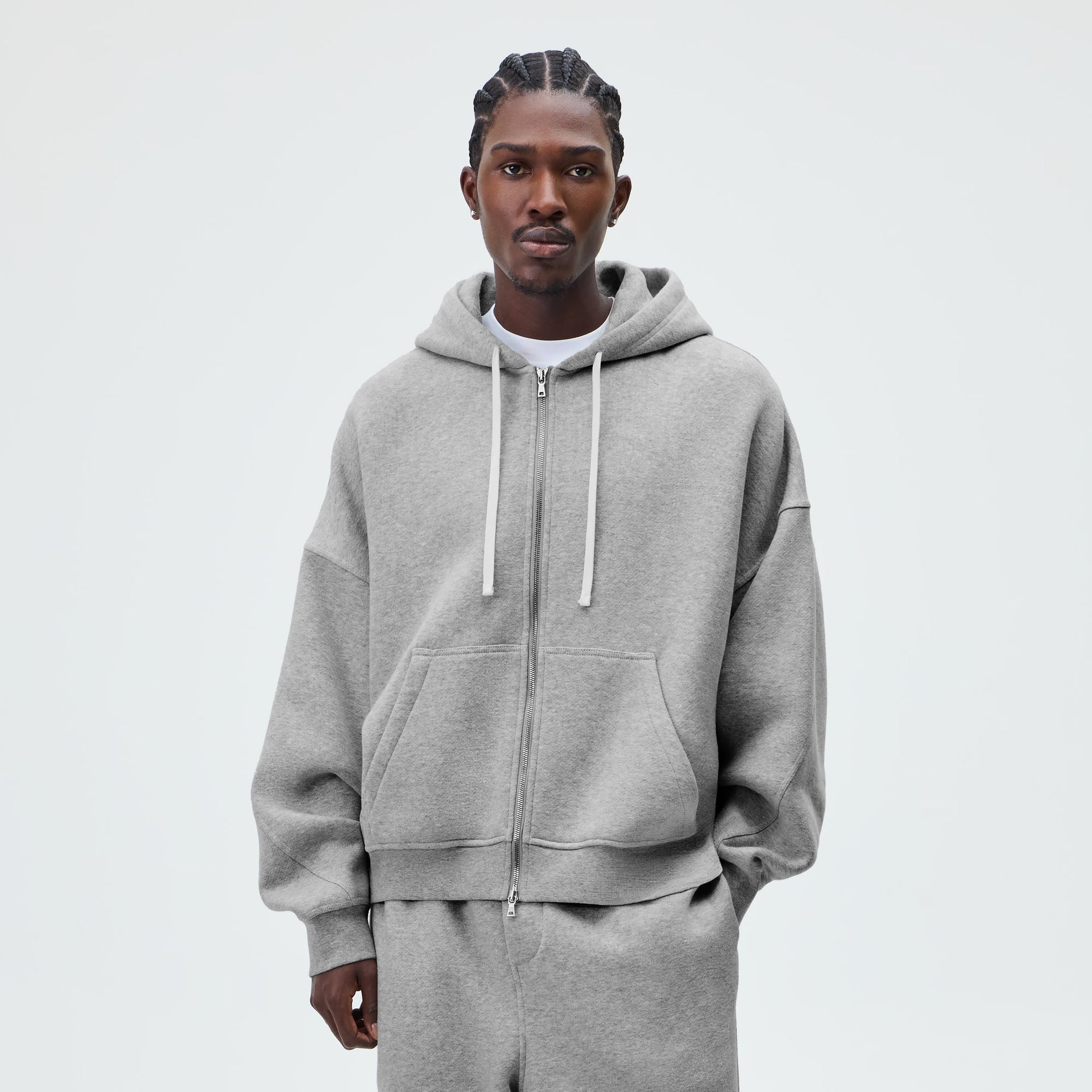 &Kin Plush Fleece Hiroshi Zip Front Hoodie - Medium Heather Grey