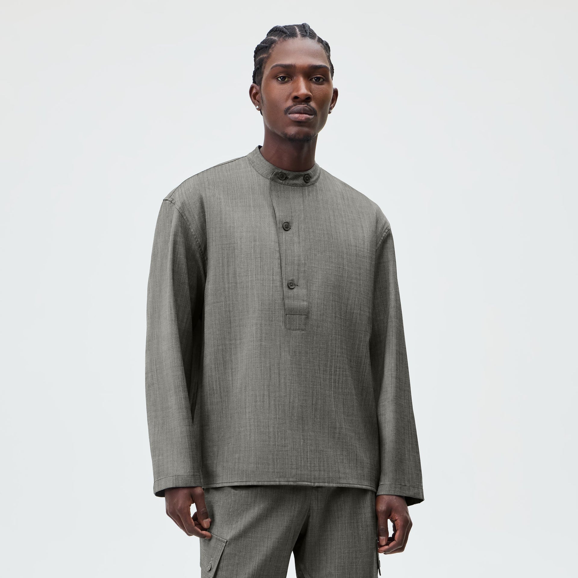 &Kin Tropical Wool Leven Shirt - Grey Melange - PH