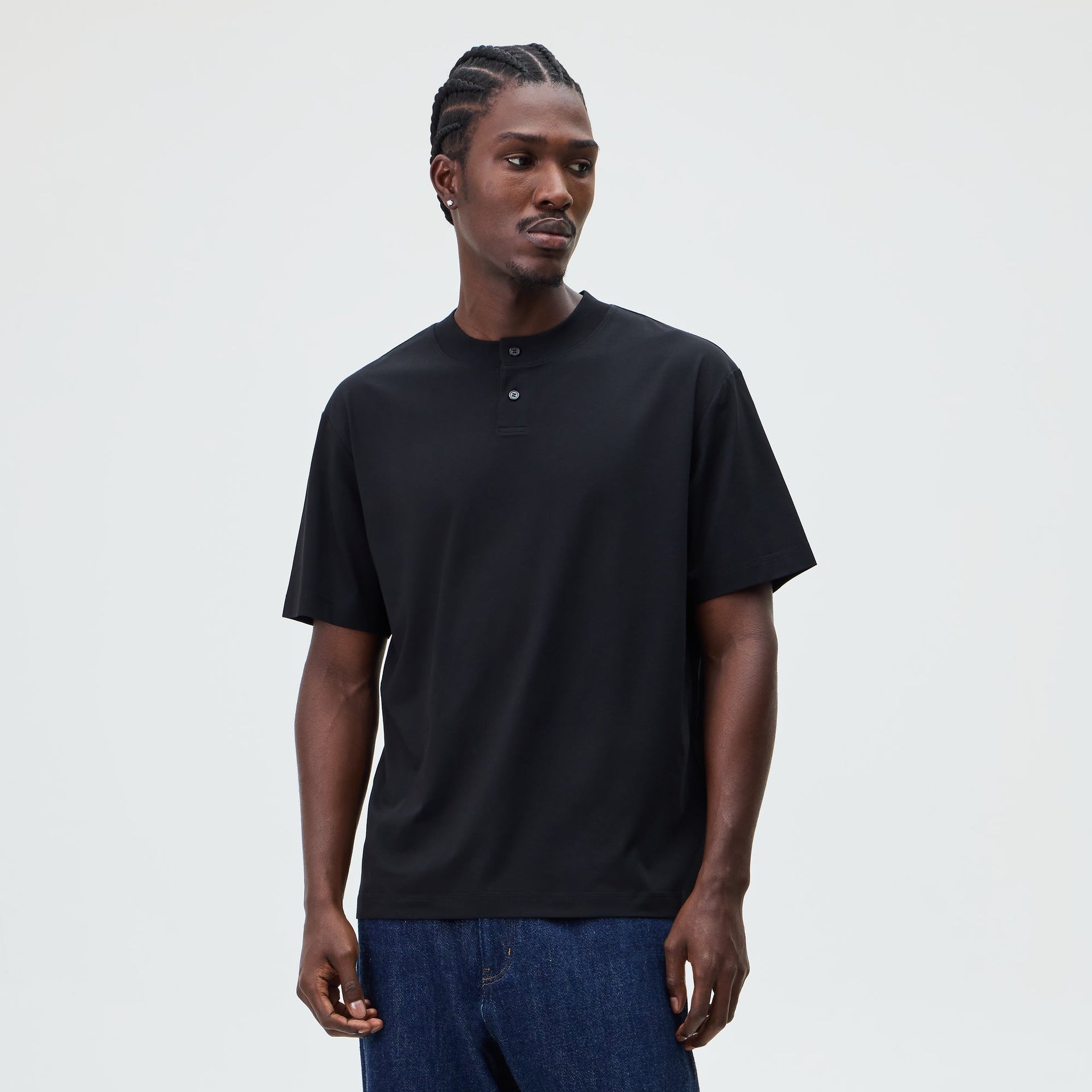 &Kin Albie Henley Tee - Black - PH