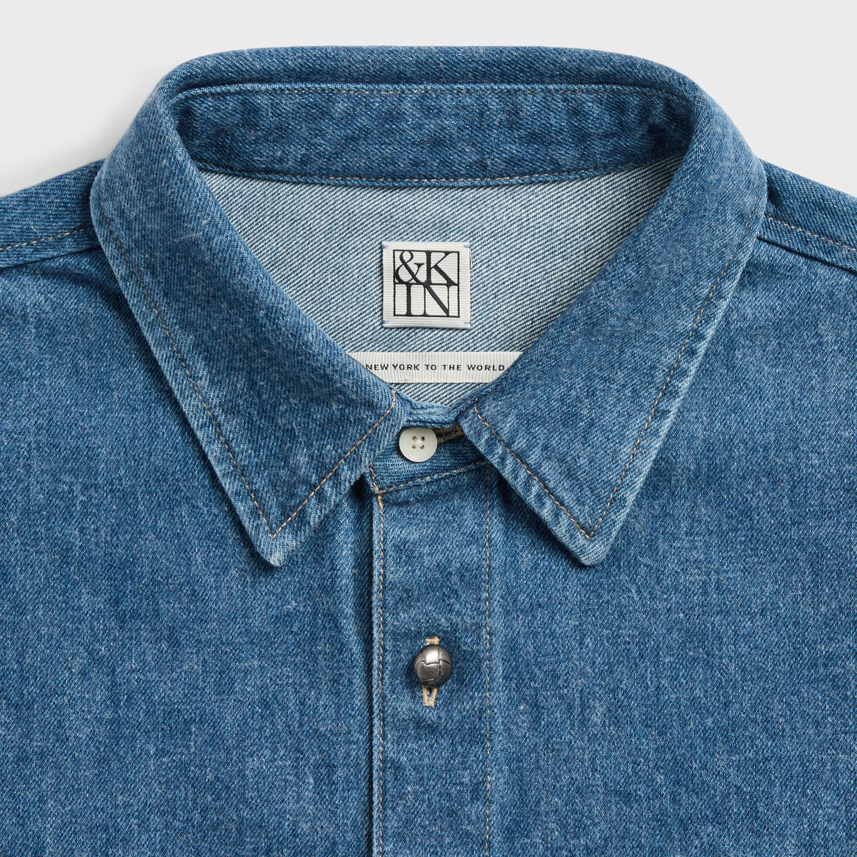 &Kin Brushed Denim Tomas Buttondown - Mid Indigo - PH