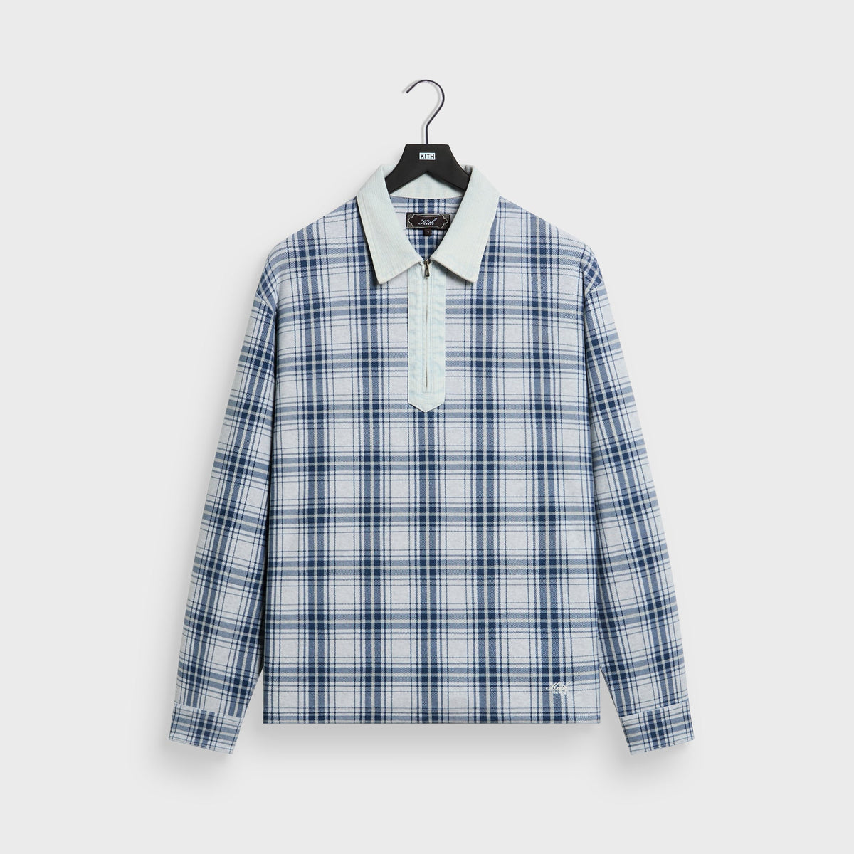 Kith Plaid Jersey Kurt Quarter Zip - Light Heather Grey