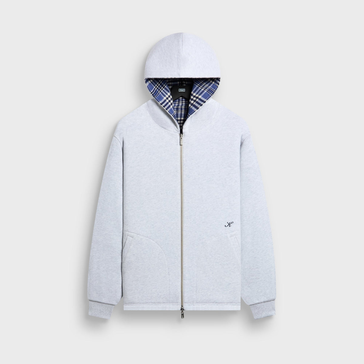 Kith Reversible Waffle Plaid Khenny Zip-Up Hoodie - Light Heather Grey