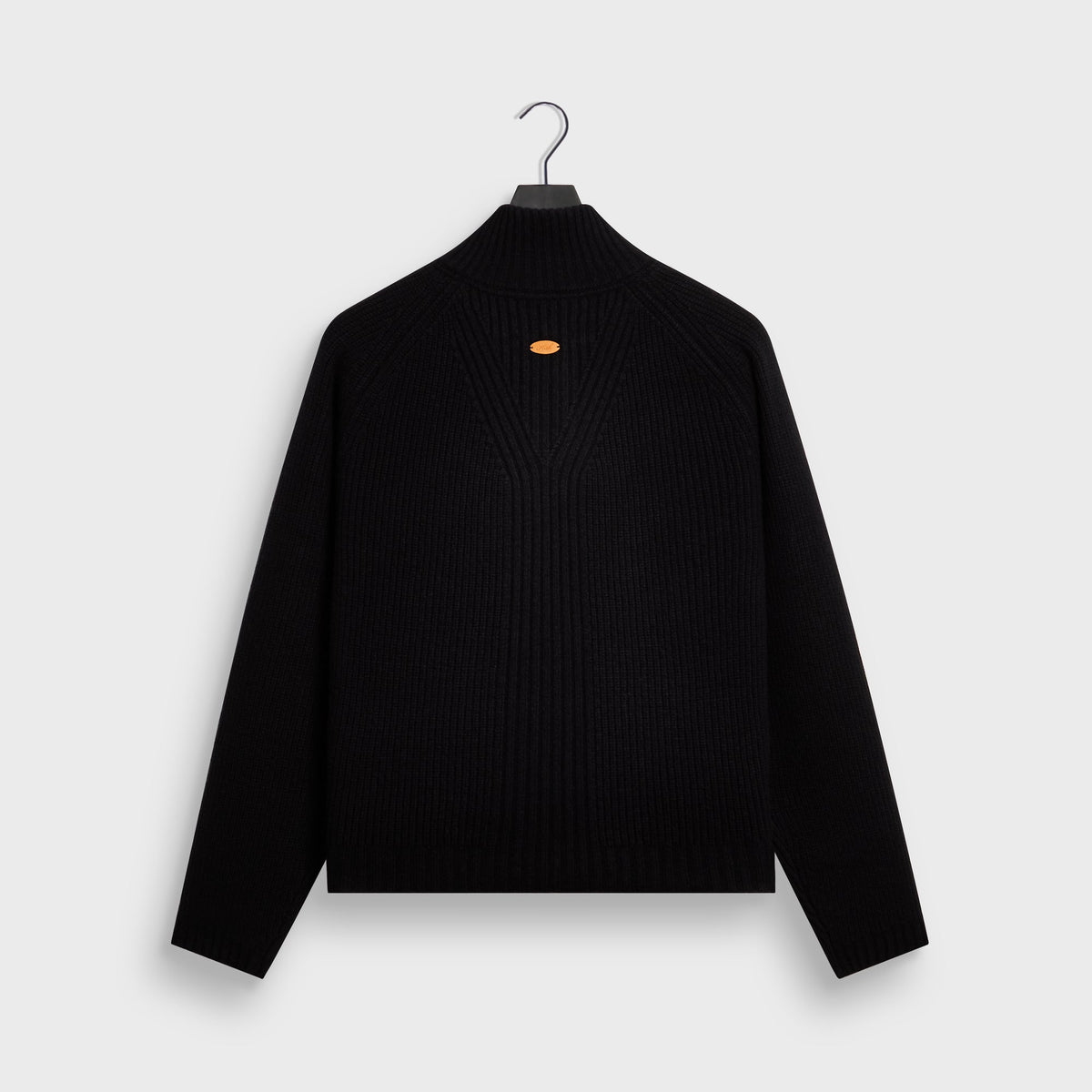 Kith Marled Copeland Quarter Zip in black, back view, ribbed knit pullover
