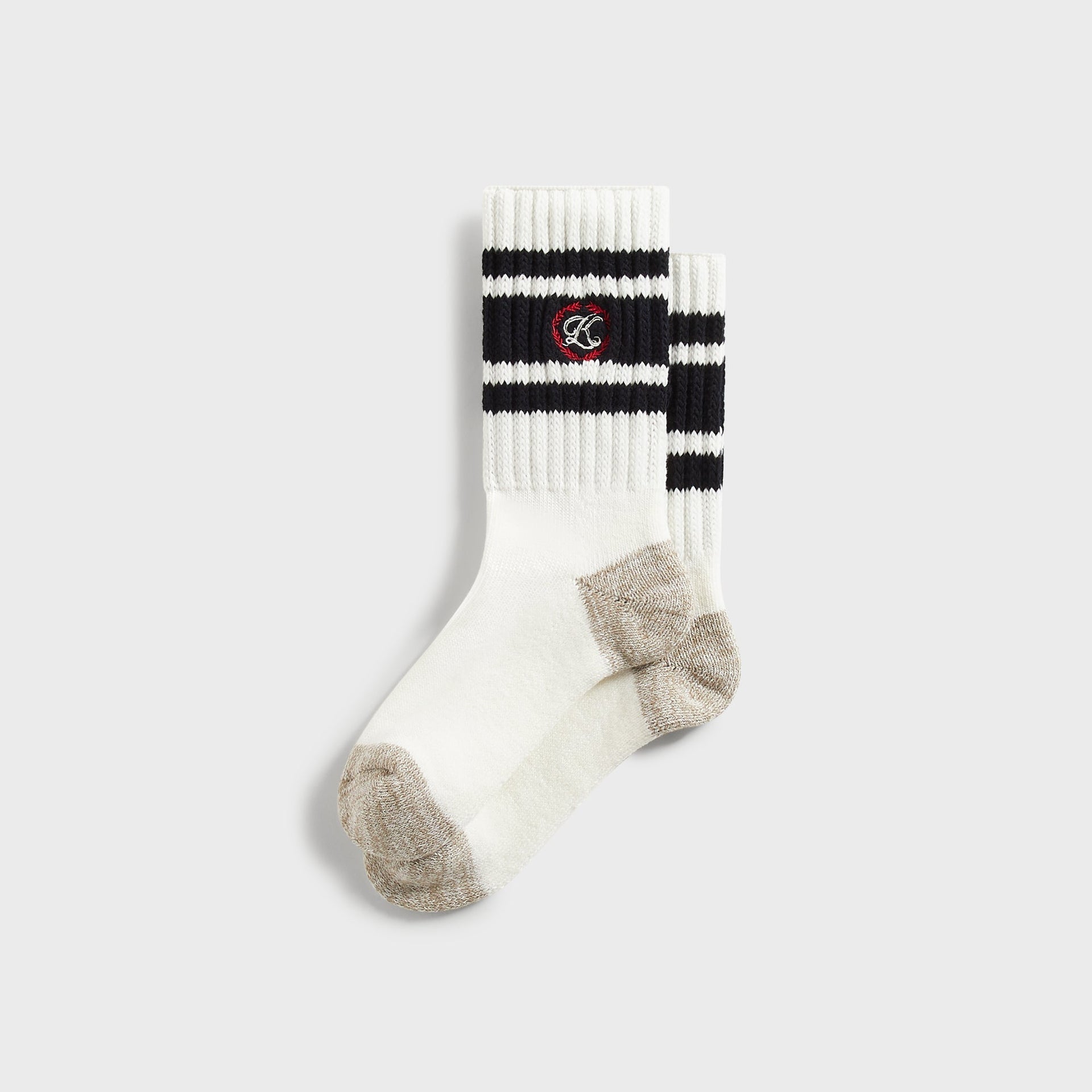 Kith Script K Laurel Stripe Cotton Chunky Crew Socks - White - PH