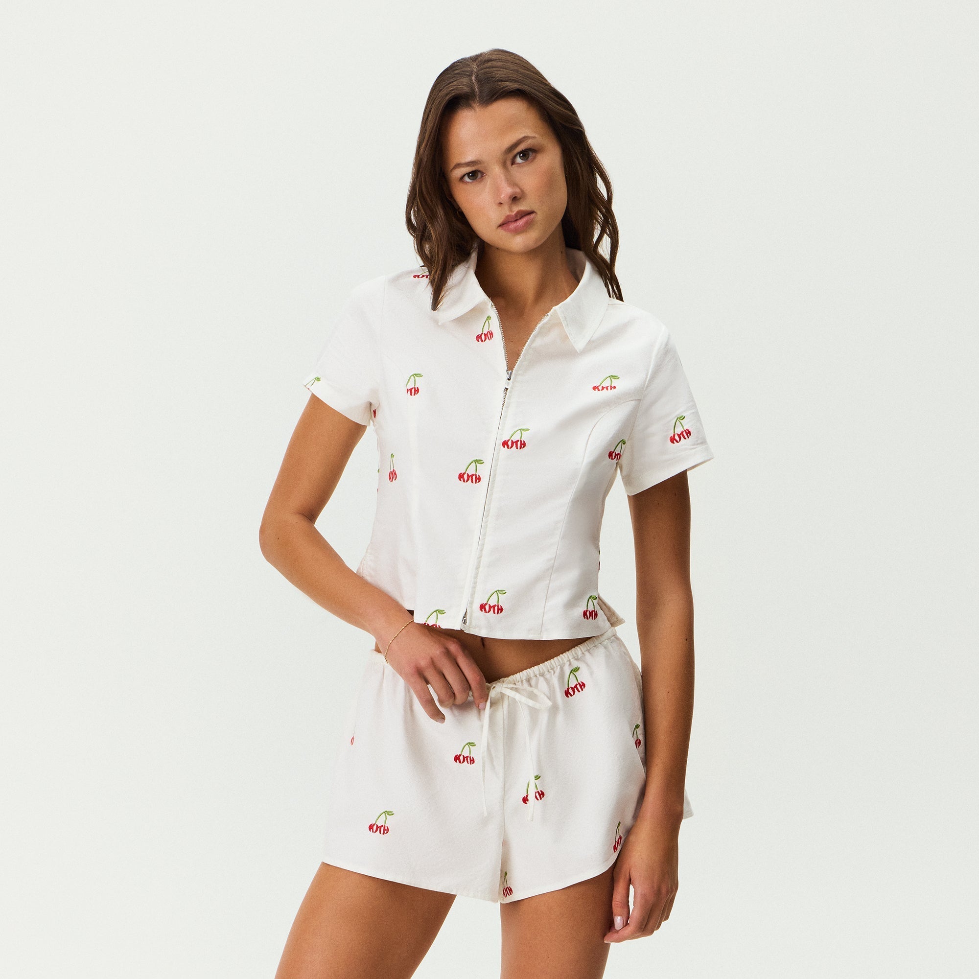 Kith Women Caela Cherry Oxford Zip Shirt - White – Kith Canada