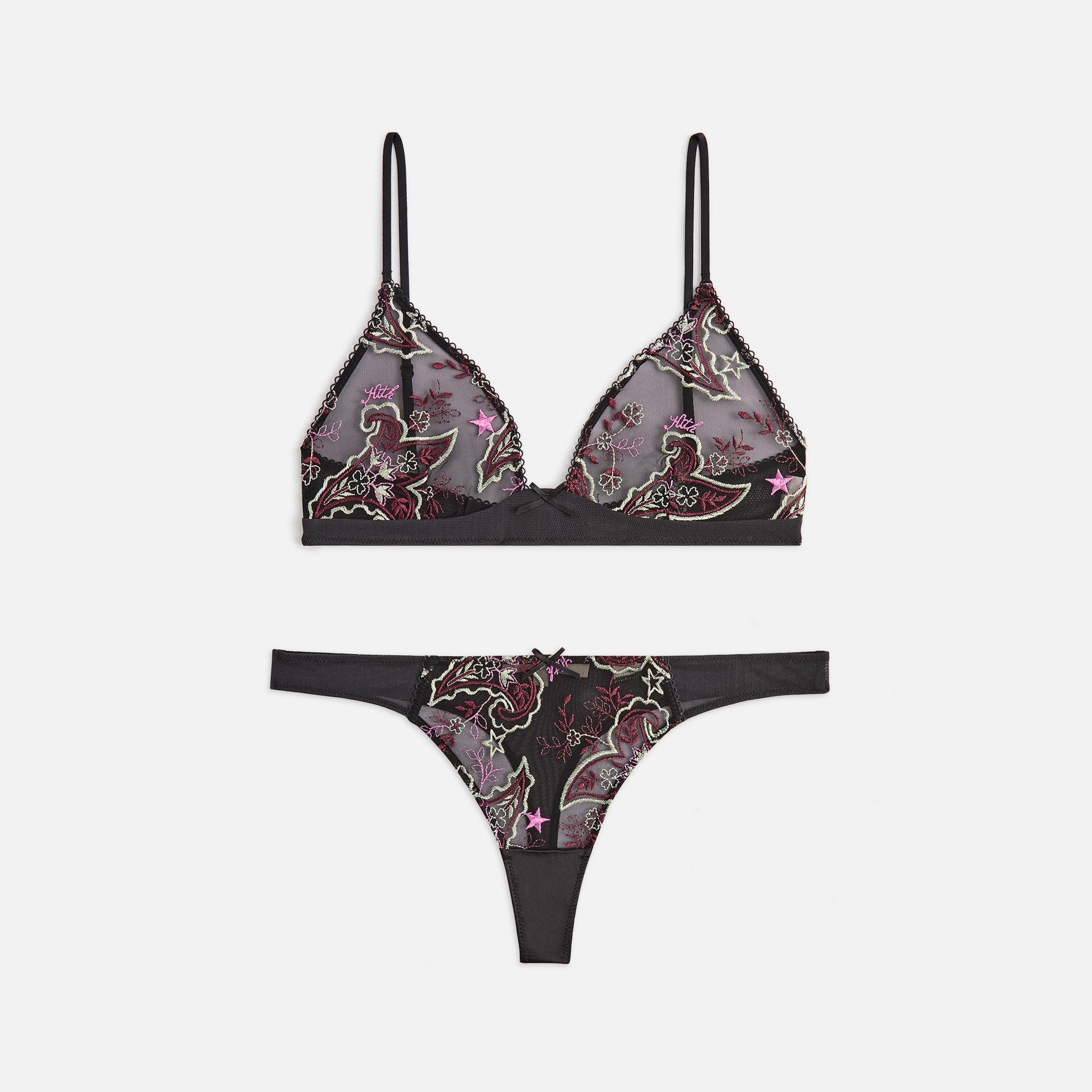 Kith Women Embroidered Bra & Thong Set - Black