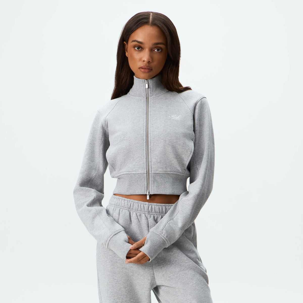 Kith Women Davin Cropped Track Zip Jacket - Cool Heather Grey