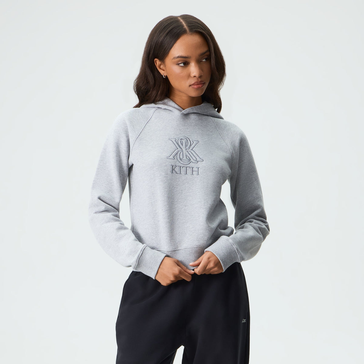 Kith Women Tatum Outline Crest Hoodie - Cool Heather Grey - PH